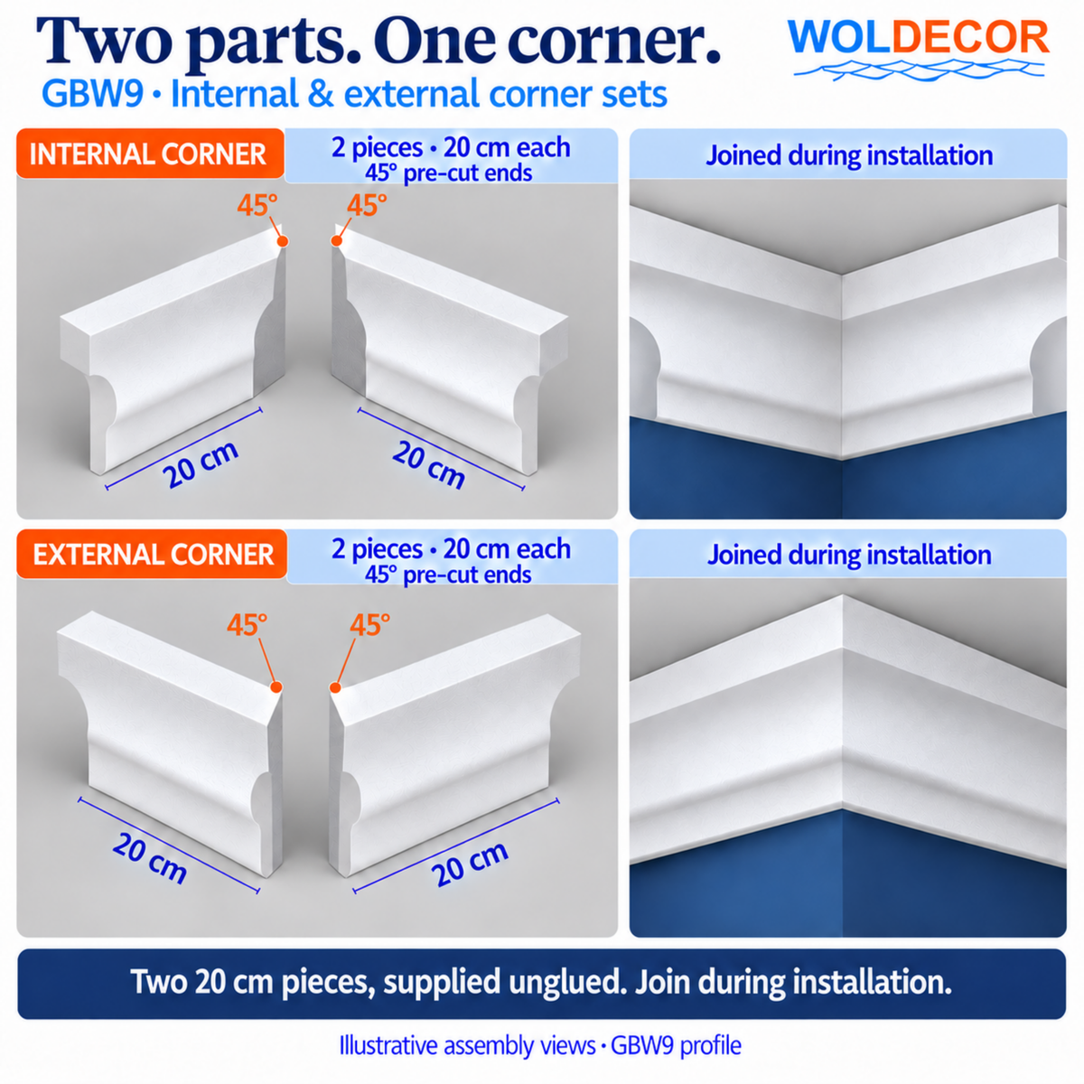 Extruded Polystyrene Coving for Ceilings, Cornice 4x11cm GBW09