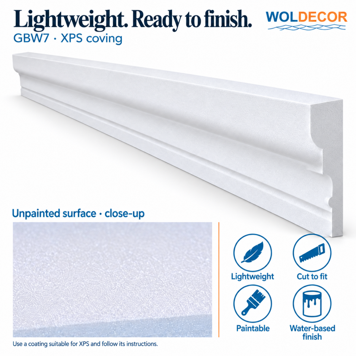 Extruded Polystyrene Coving for Ceilings, Cornice 4x11cm GBW07
