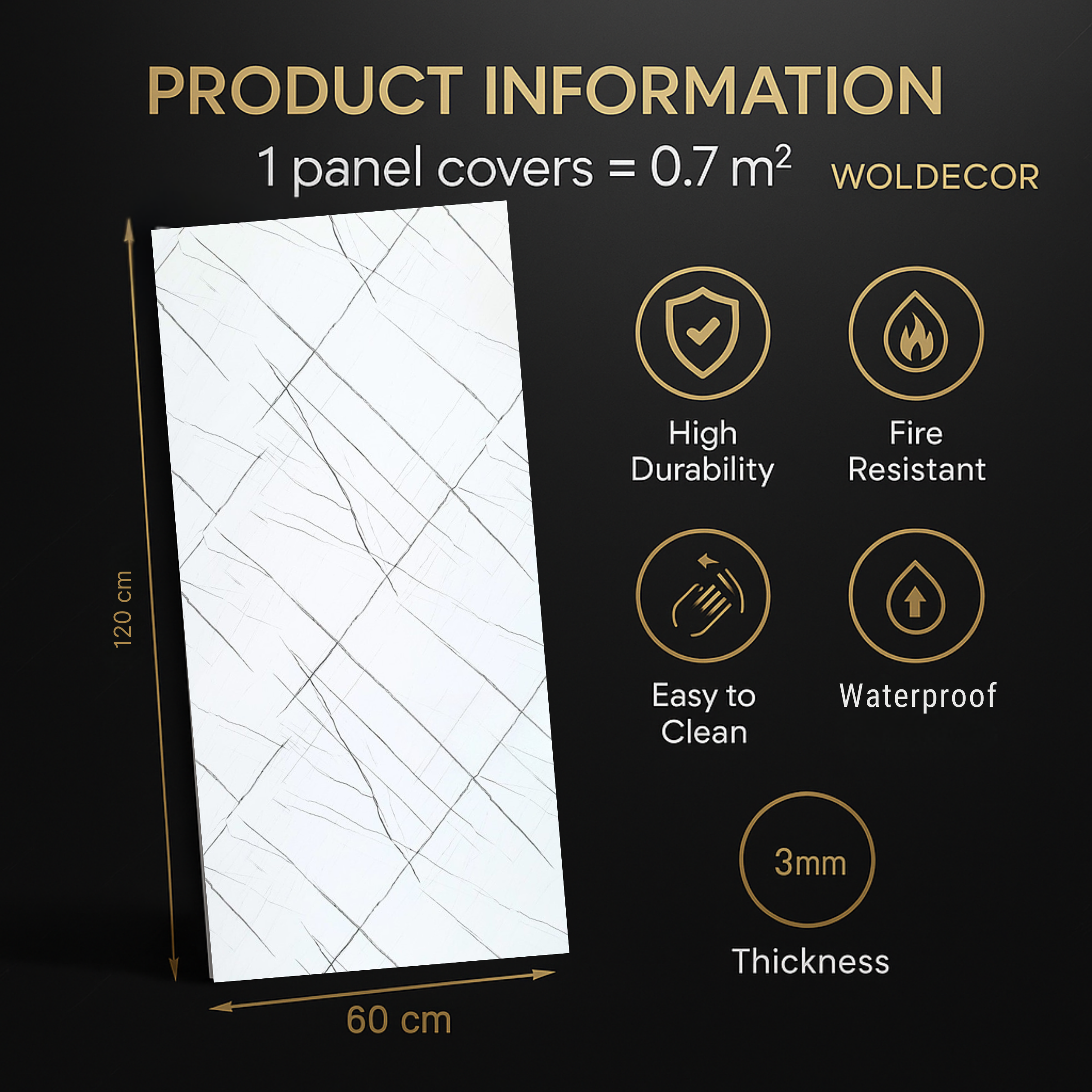 Marble Effect PVC Wall Panel 60x120 cm, Kitchen & Bathroom Wall Cladding, Waterproof Shower Panels Wet Wall, Granite Look Wall Cladding