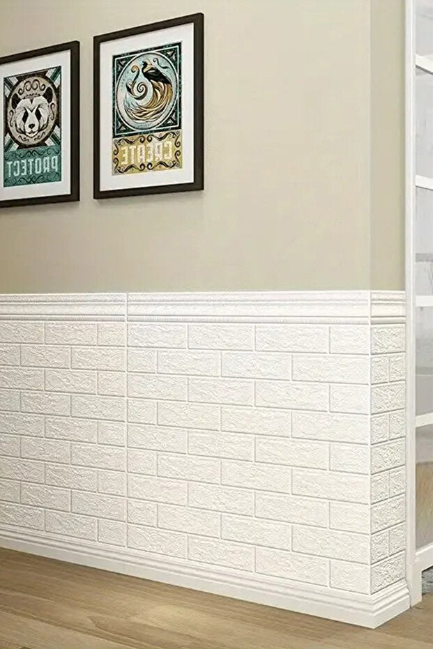 3D Brick Wallpaper, Brick Effect Wall Panels, Self Adhesive Wallpaper Peel and Stick, White and Waterproof for Living Room, Kitchen, Bahtroom, Home Decor (50x70cm)