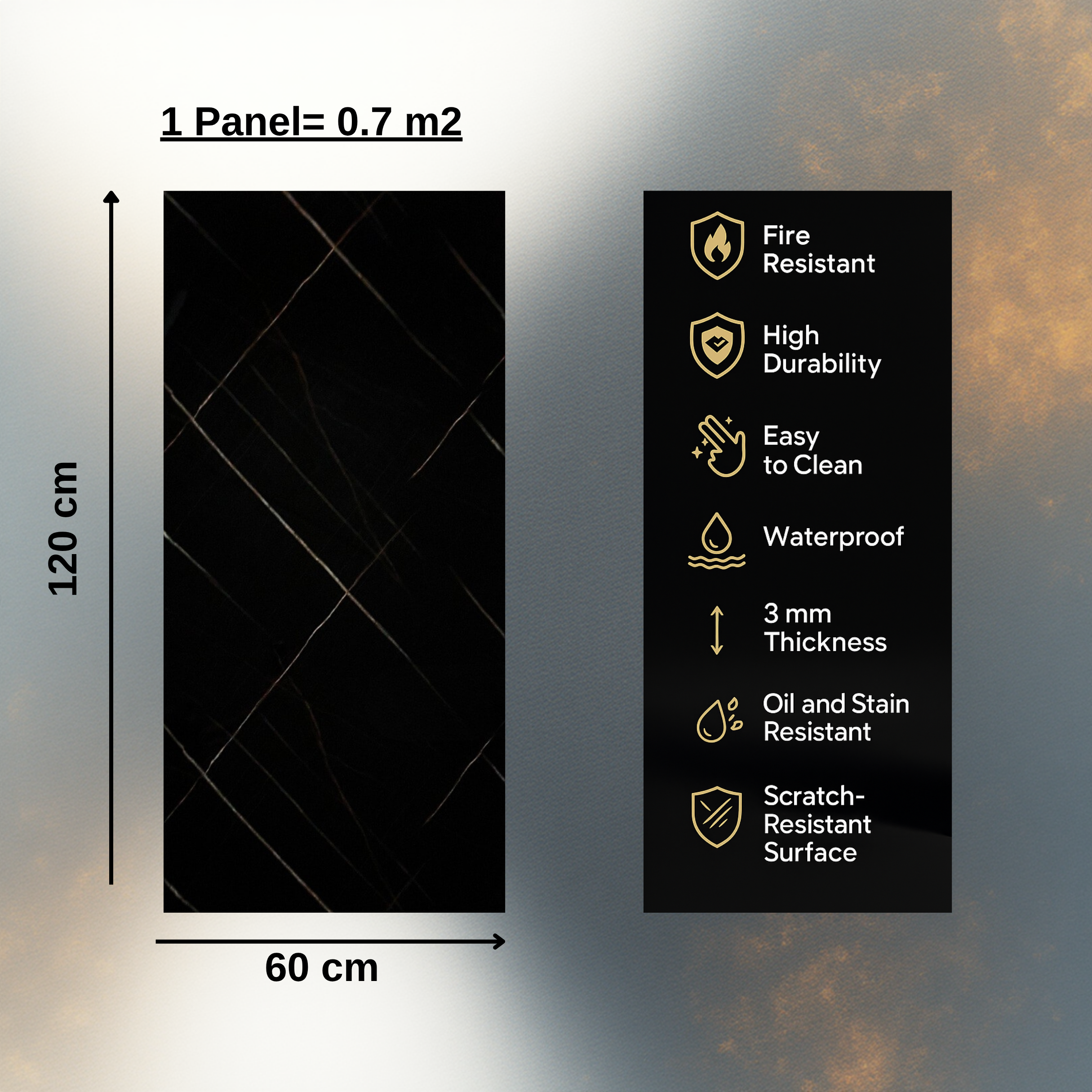 Marble Effect PVC Wall Panel 60x120 cm, Kitchen & Bathroom Wall Cladding, Waterproof Shower Panels Wet Wall, Granite Look Wall Cladding