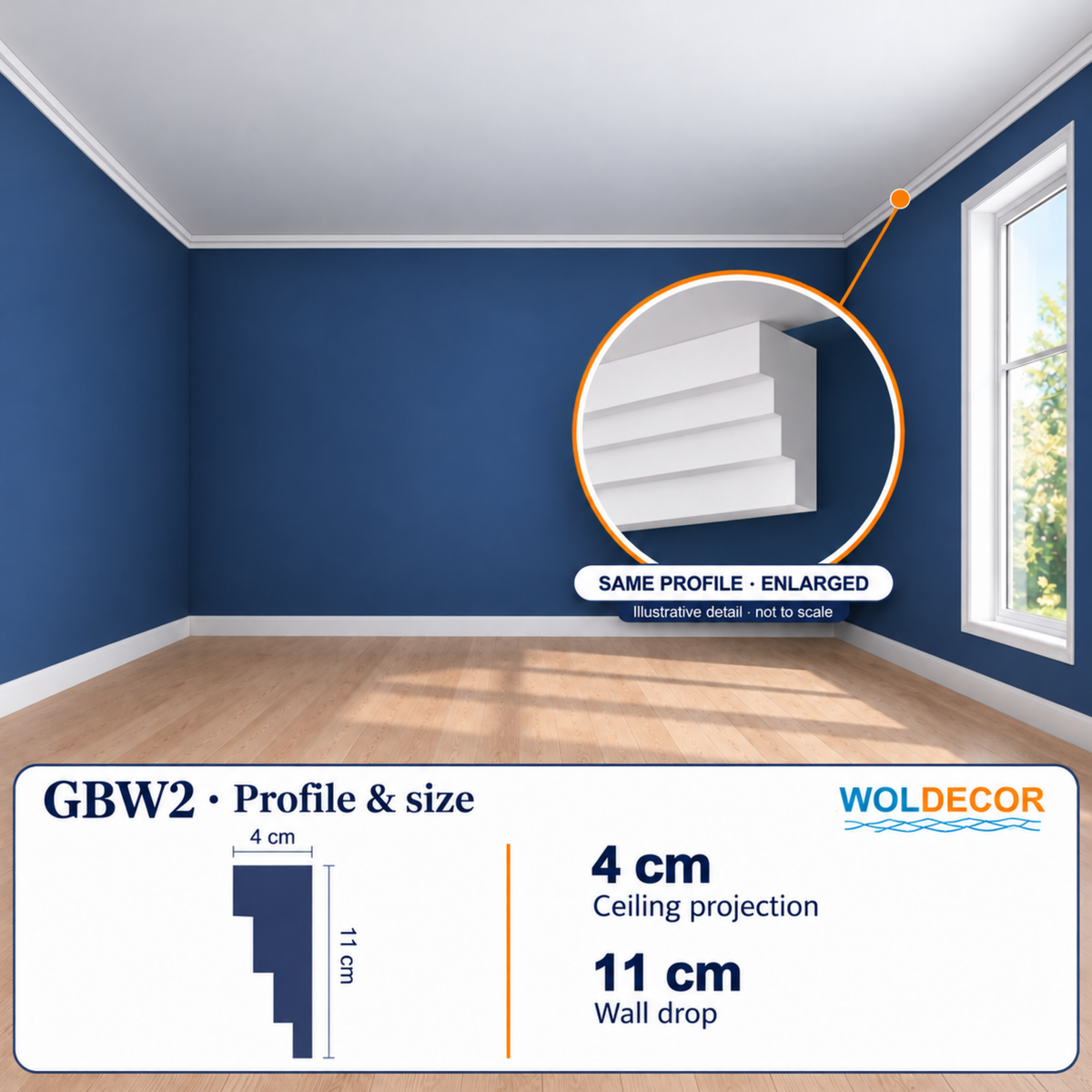 Extruded Polystyrene Coving for Ceilings, Cornice 4x11cm GBW02