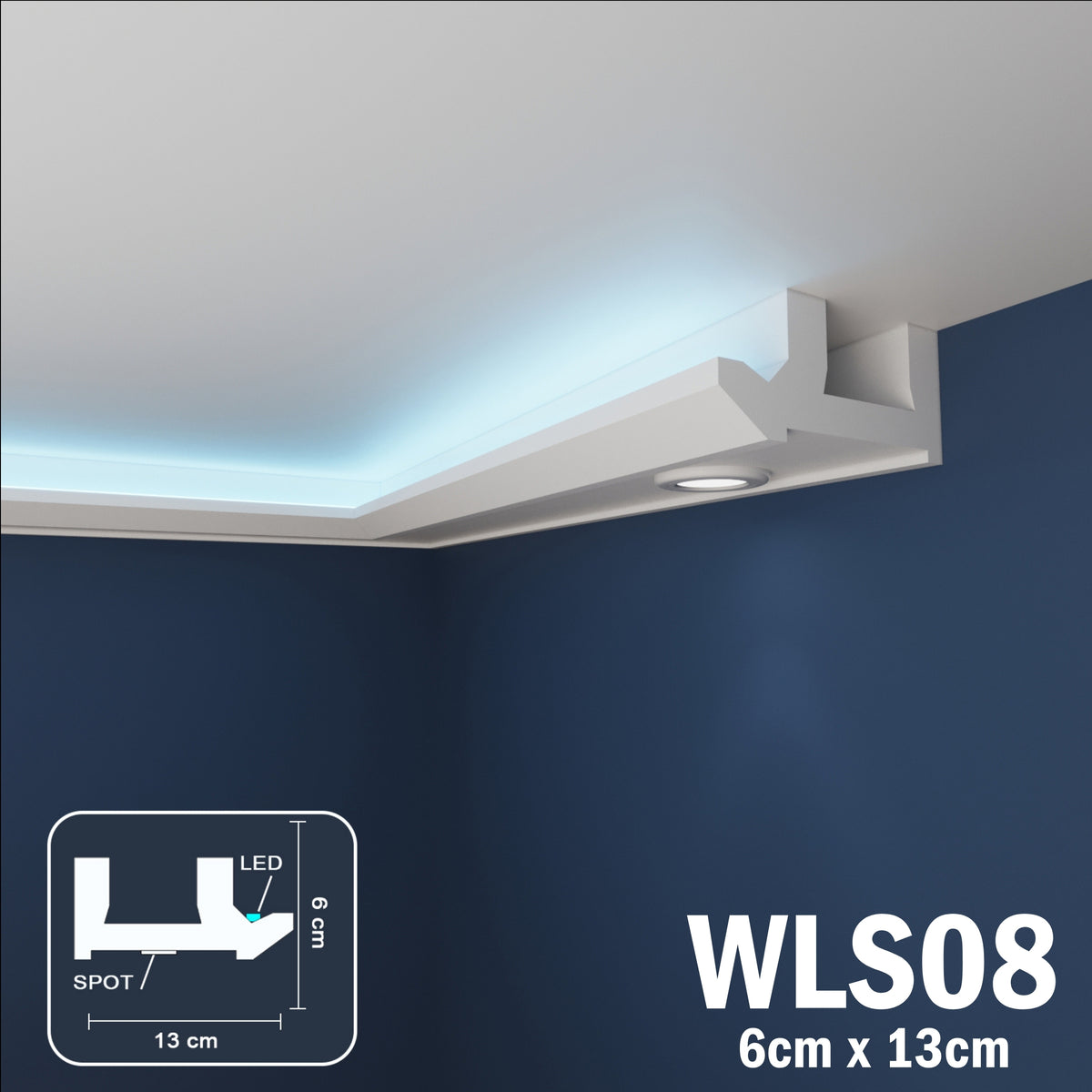 LED Coving for Ceilings Cornice XPS Extruded Polystyrene WLS08