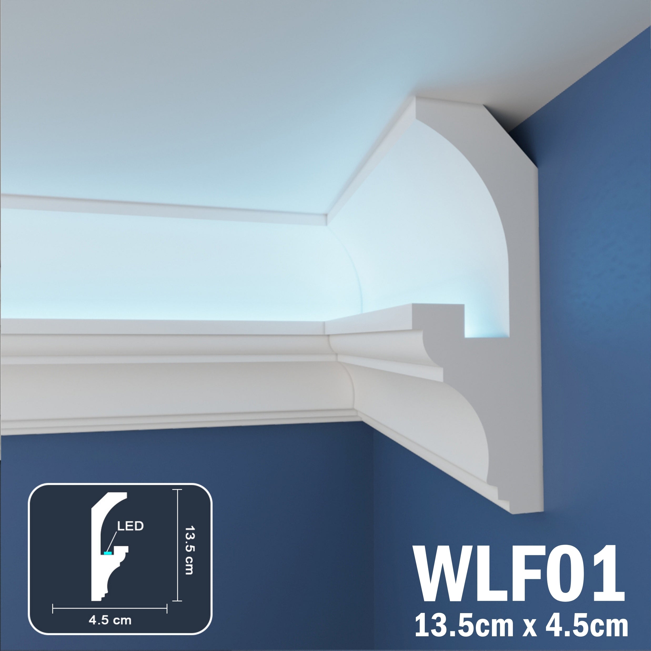 WLF01 Series XPS Cornice Coving – Decorative Coving Moulding for Ceilings, Lightweight Paintable Ceiling Coving Trim, Easy DIY Installation, Durable and Moisture Resistant
