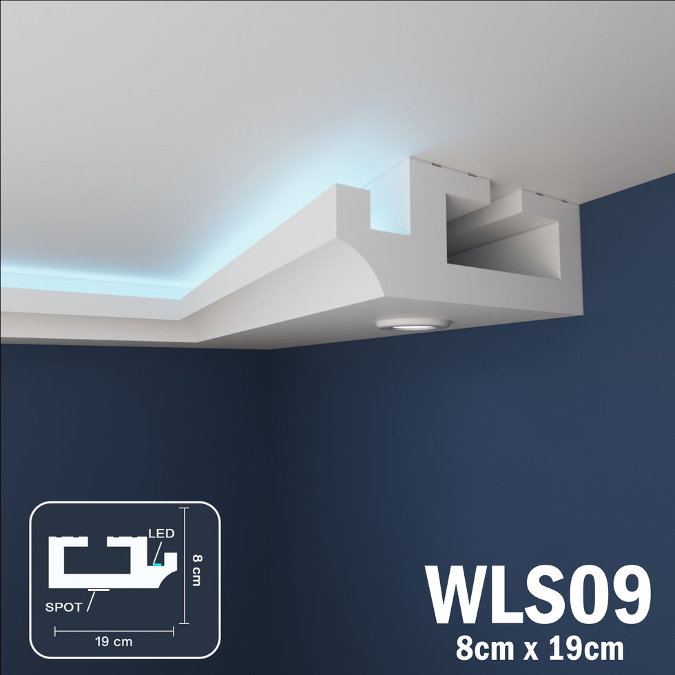 Kitchen Coving Led WLS09 LED Coving XPS Cornice 8x19cm | Woldecor