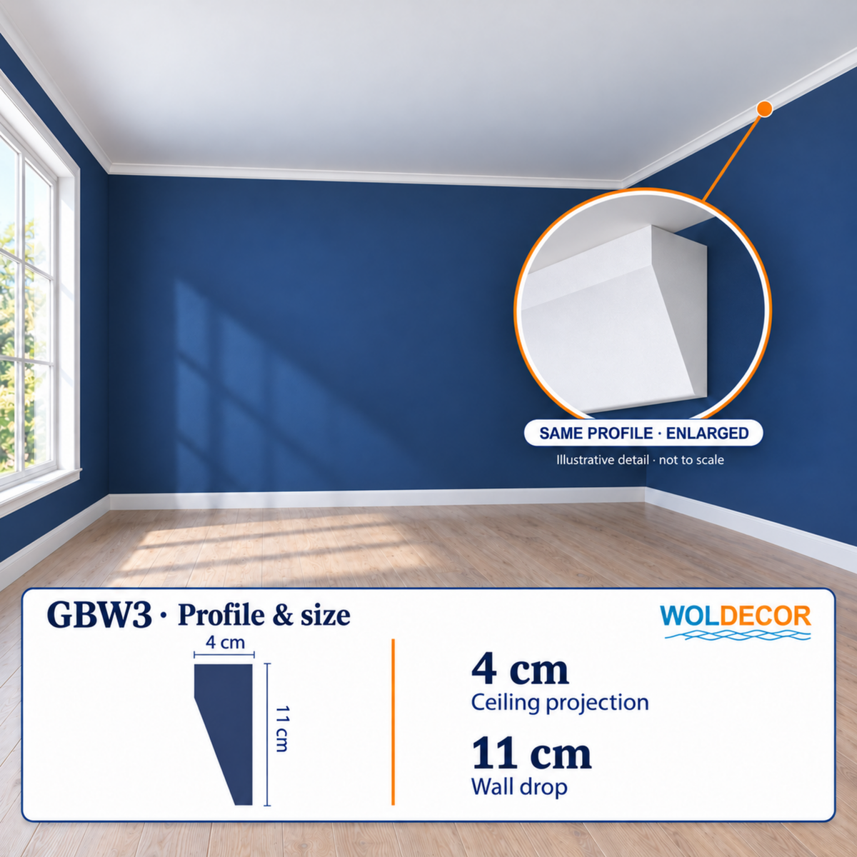Extruded Polystyrene Coving for Ceilings, Cornice 4x11cm GBW03