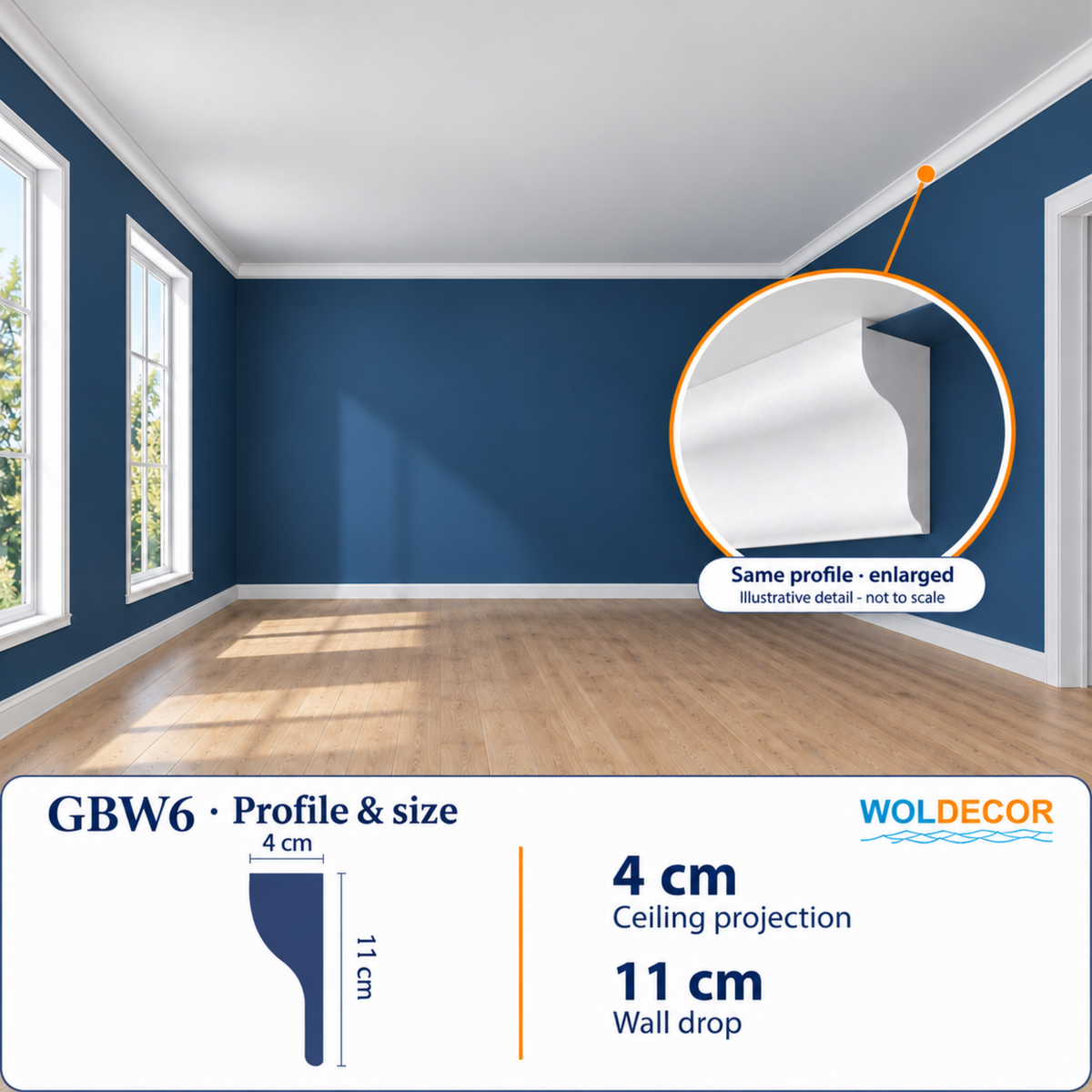 Extruded Polystyrene Coving for Ceilings, Cornice 4x11cm GBW06