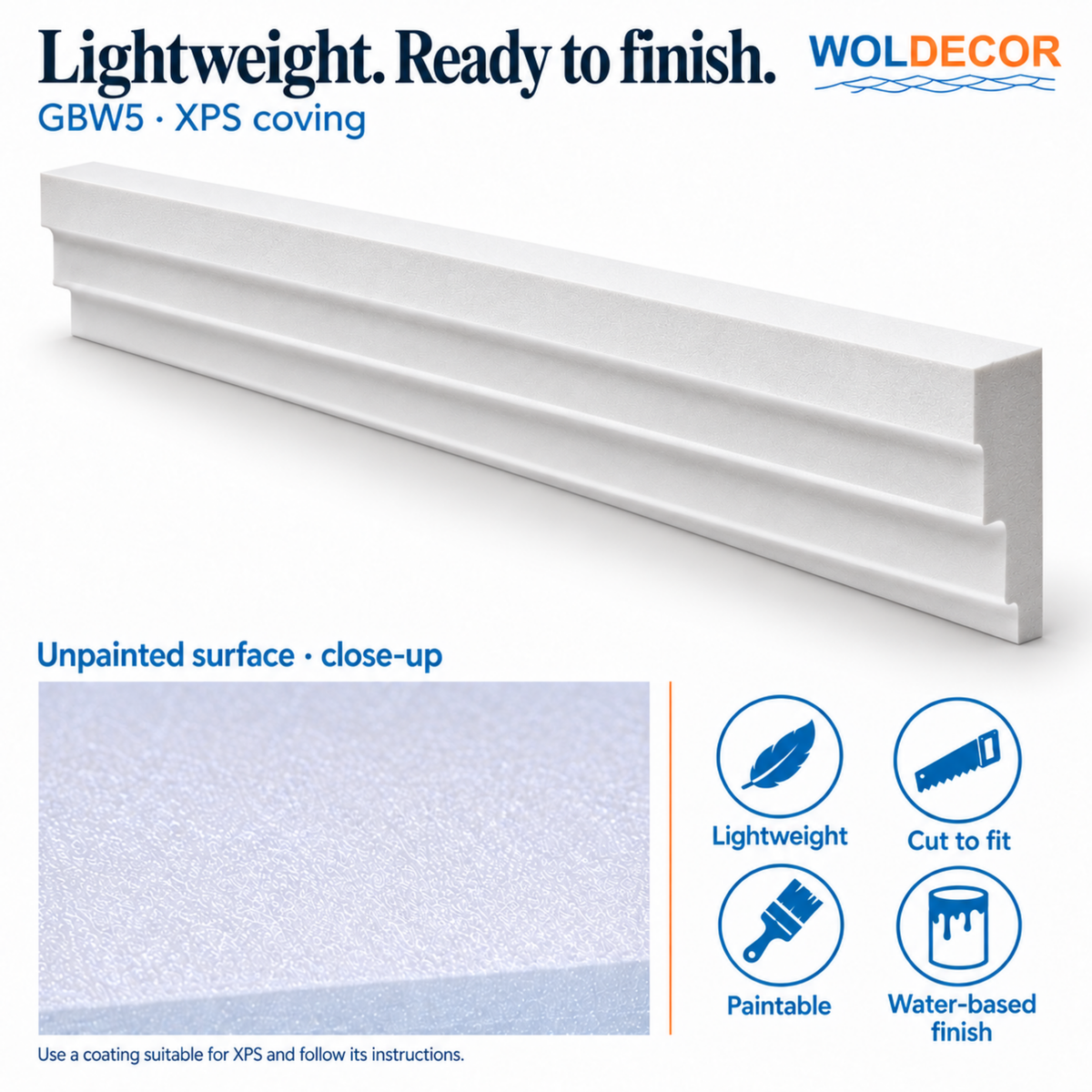Extruded Polystyrene Coving for Ceilings, Cornice 4x11cm GBW05