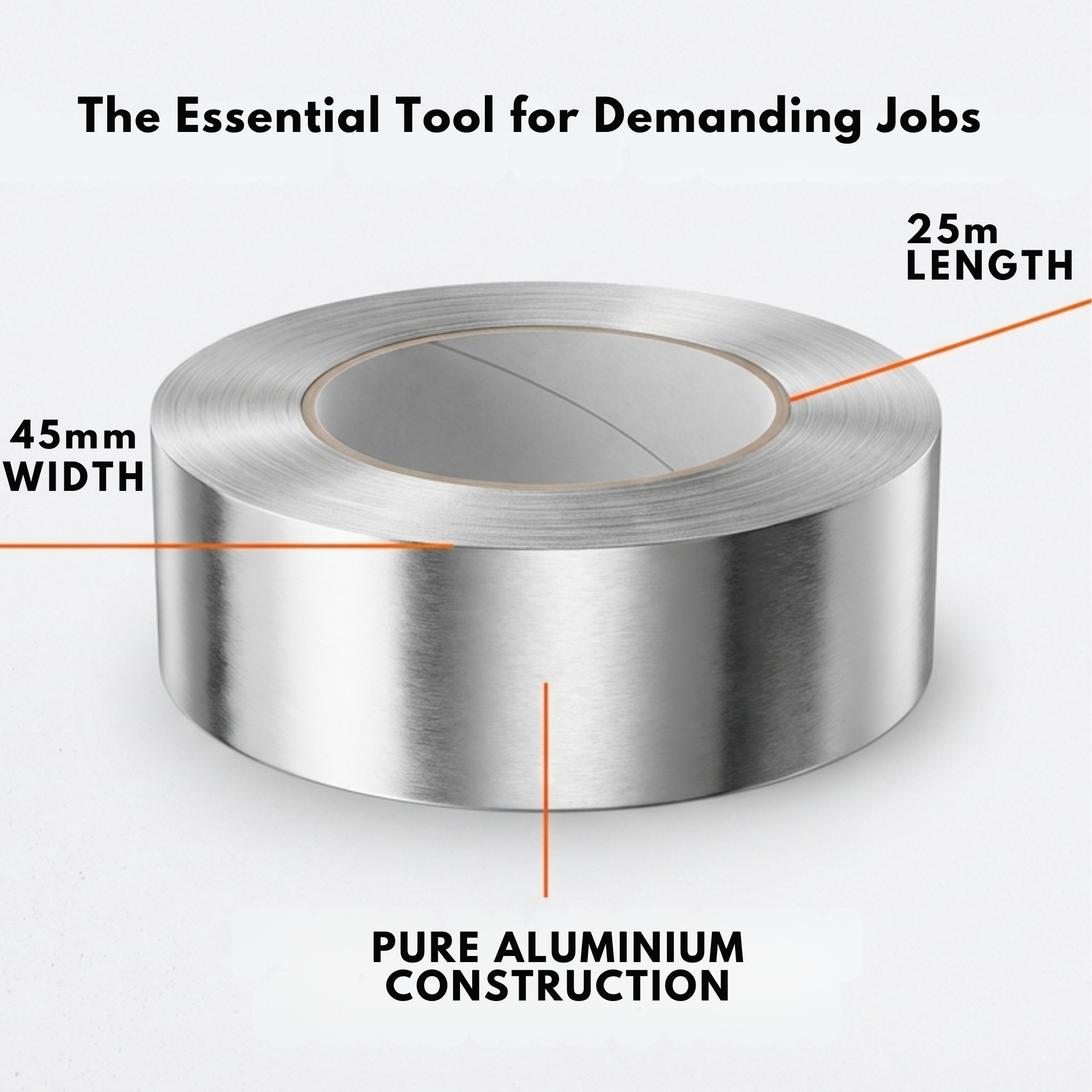 Aluminium Foil Tape (45mm x 20m), Heat Resistant Tape, Highly Adhesive Aluminium Foil Tape, Silver Insulation Tape, Waterproof Aluminium Tape for HVAC, Duct Work, Heating & Ventilation