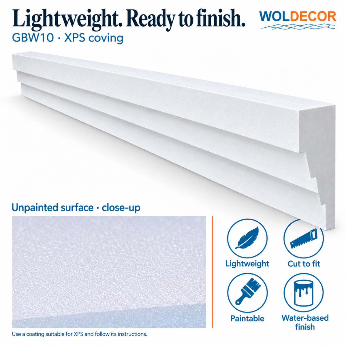 Extruded Polystyrene Coving for Ceilings, Cornice 4x11cm GBW10