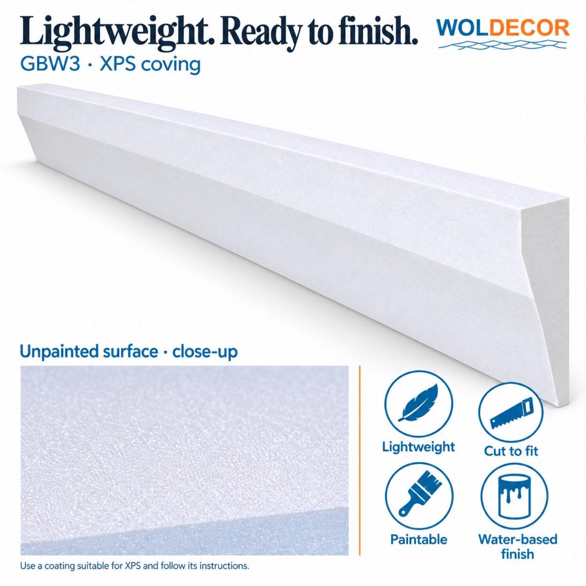 Extruded Polystyrene Coving for Ceilings, Cornice 4x11cm GBW03