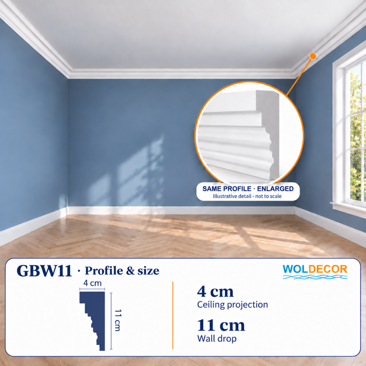 Extruded Polystyrene Coving for Ceilings, Cornice 4x11cm GBW11