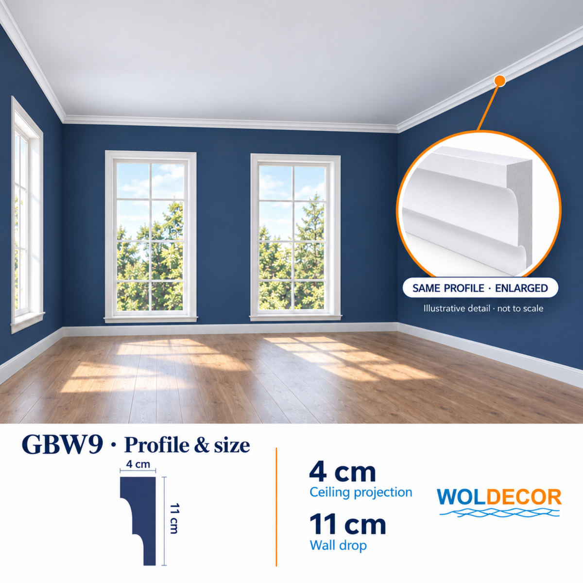 Extruded Polystyrene Coving for Ceilings, Cornice 4x11cm GBW09