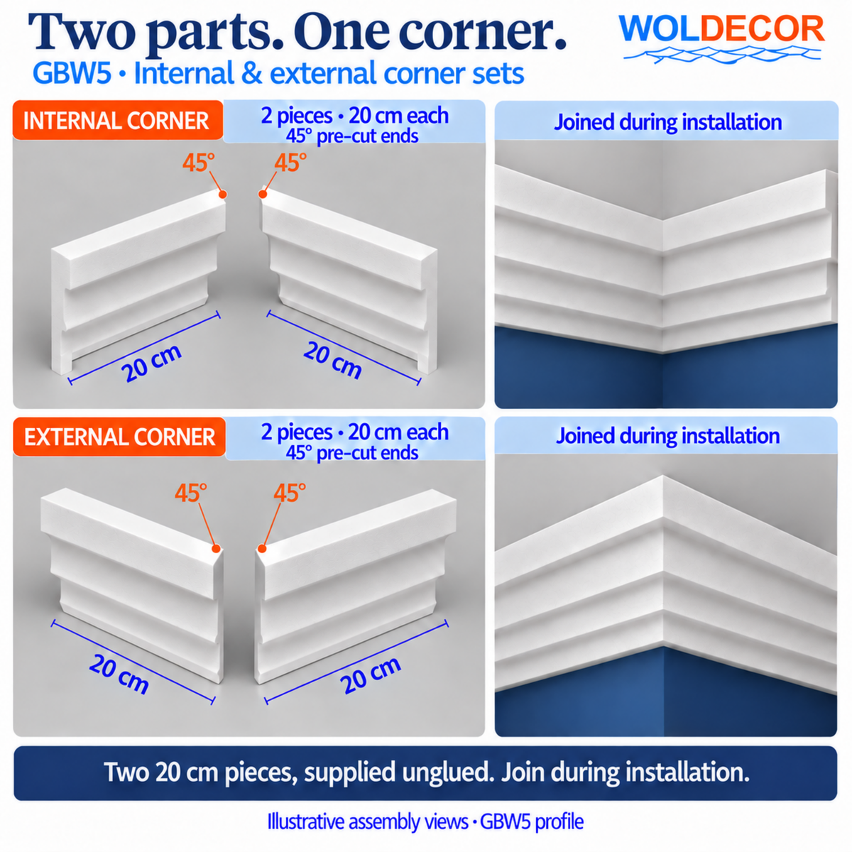 Extruded Polystyrene Coving for Ceilings, Cornice 4x11cm GBW05