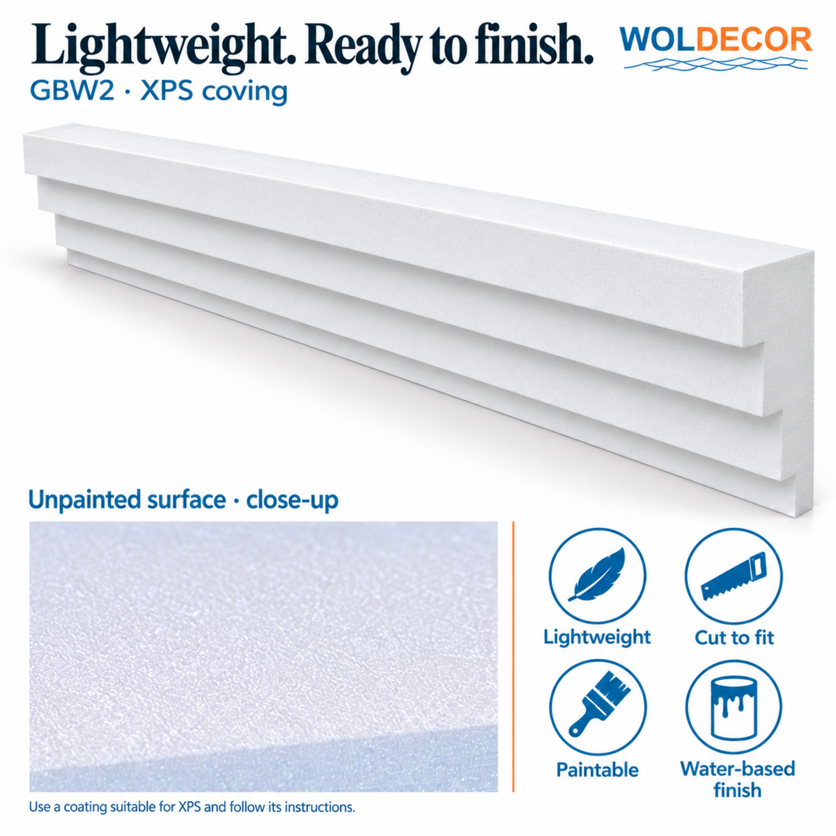Extruded Polystyrene Coving for Ceilings, Cornice 4x11cm GBW02