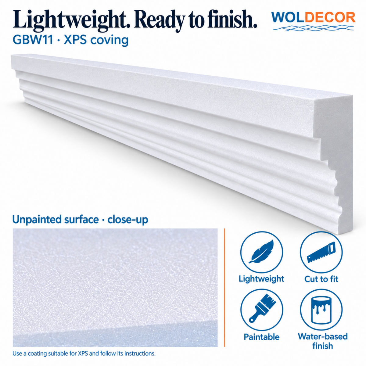 Extruded Polystyrene Coving for Ceilings, Cornice 4x11cm GBW11