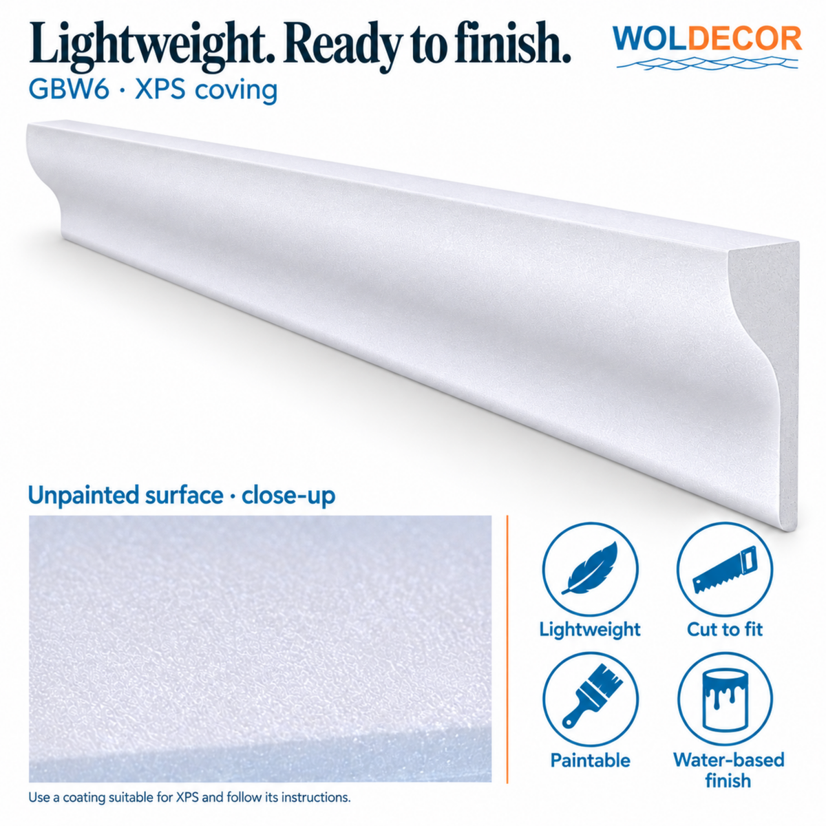 Extruded Polystyrene Coving for Ceilings, Cornice 4x11cm GBW06