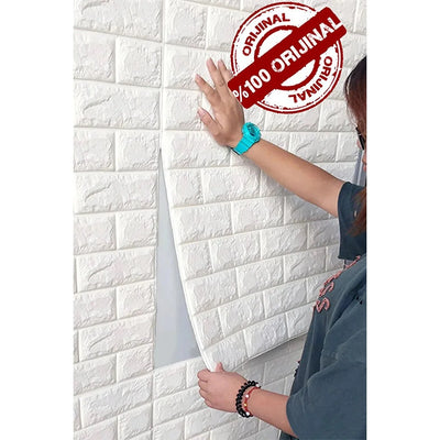 3D Brick Wallpaper, Brick Effect Wall Panels, Self Adhesive Wallpaper Peel and Stick, White and Waterproof for Living Room, Kitchen, Bahtroom, Home Decor (50x70cm)