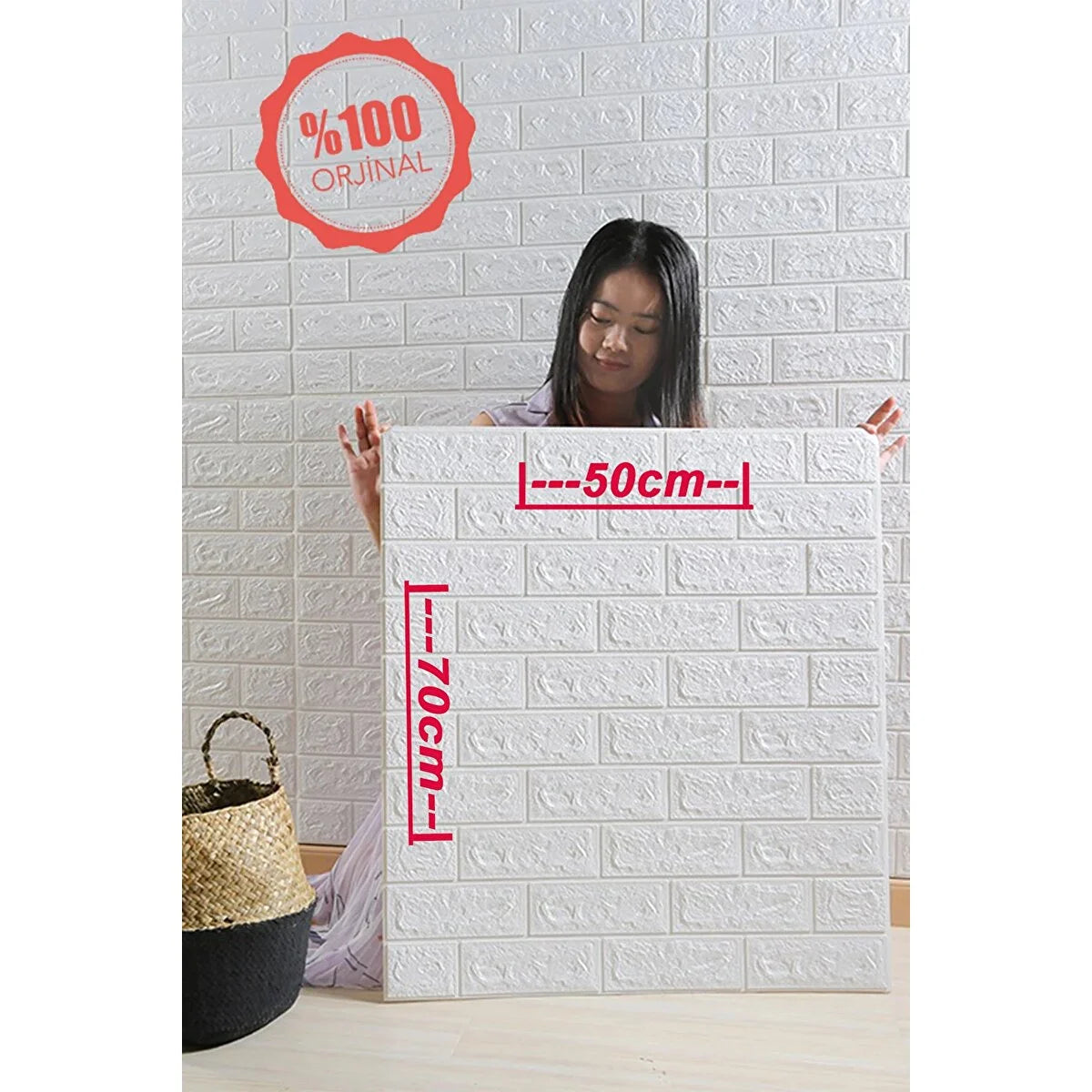 3D Brick Wallpaper, Brick Effect Wall Panels, Self Adhesive Wallpaper Peel and Stick, White and Waterproof for Living Room, Kitchen, Bahtroom, Home Decor (50x70cm)