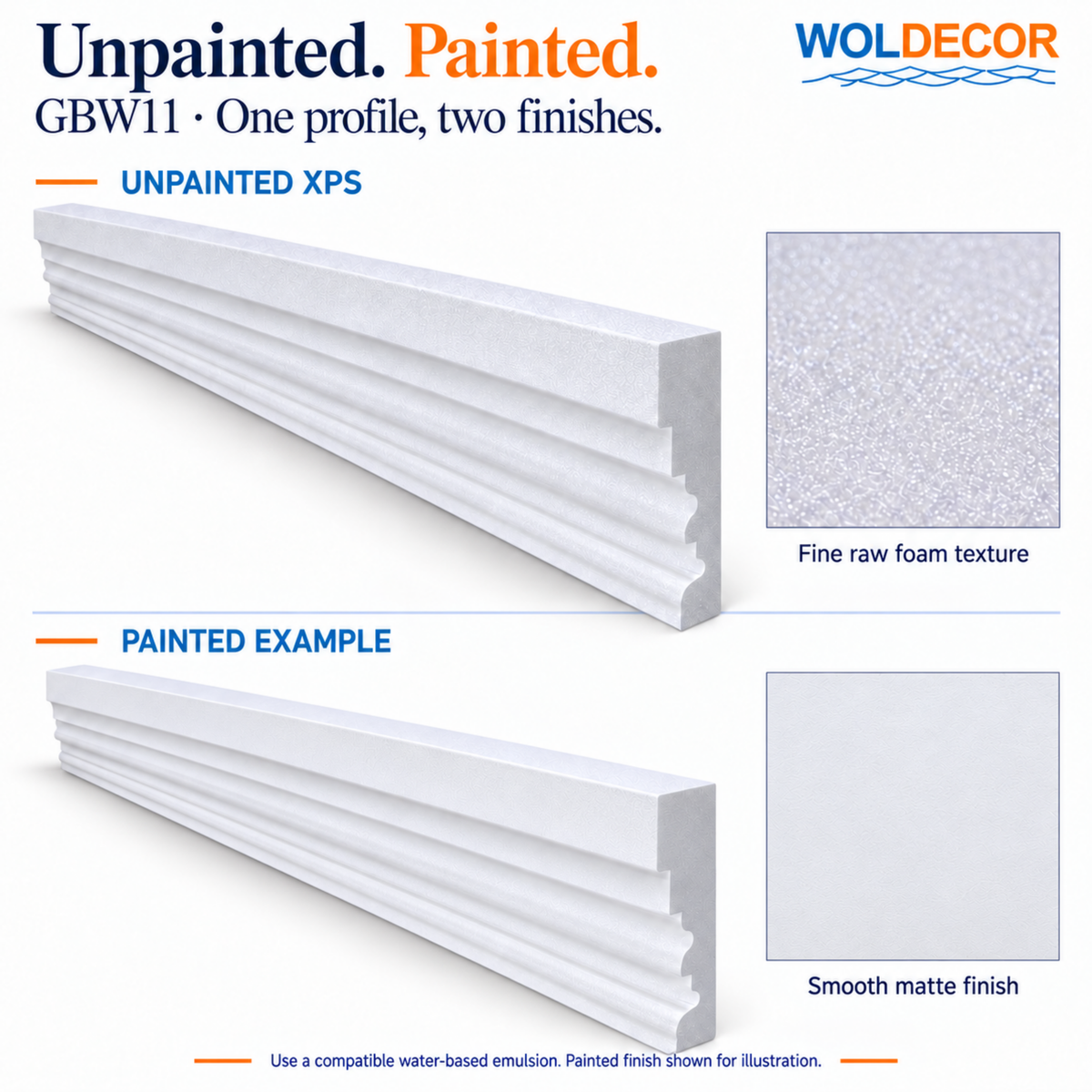 Extruded Polystyrene Coving for Ceilings, Cornice 4x11cm GBW11