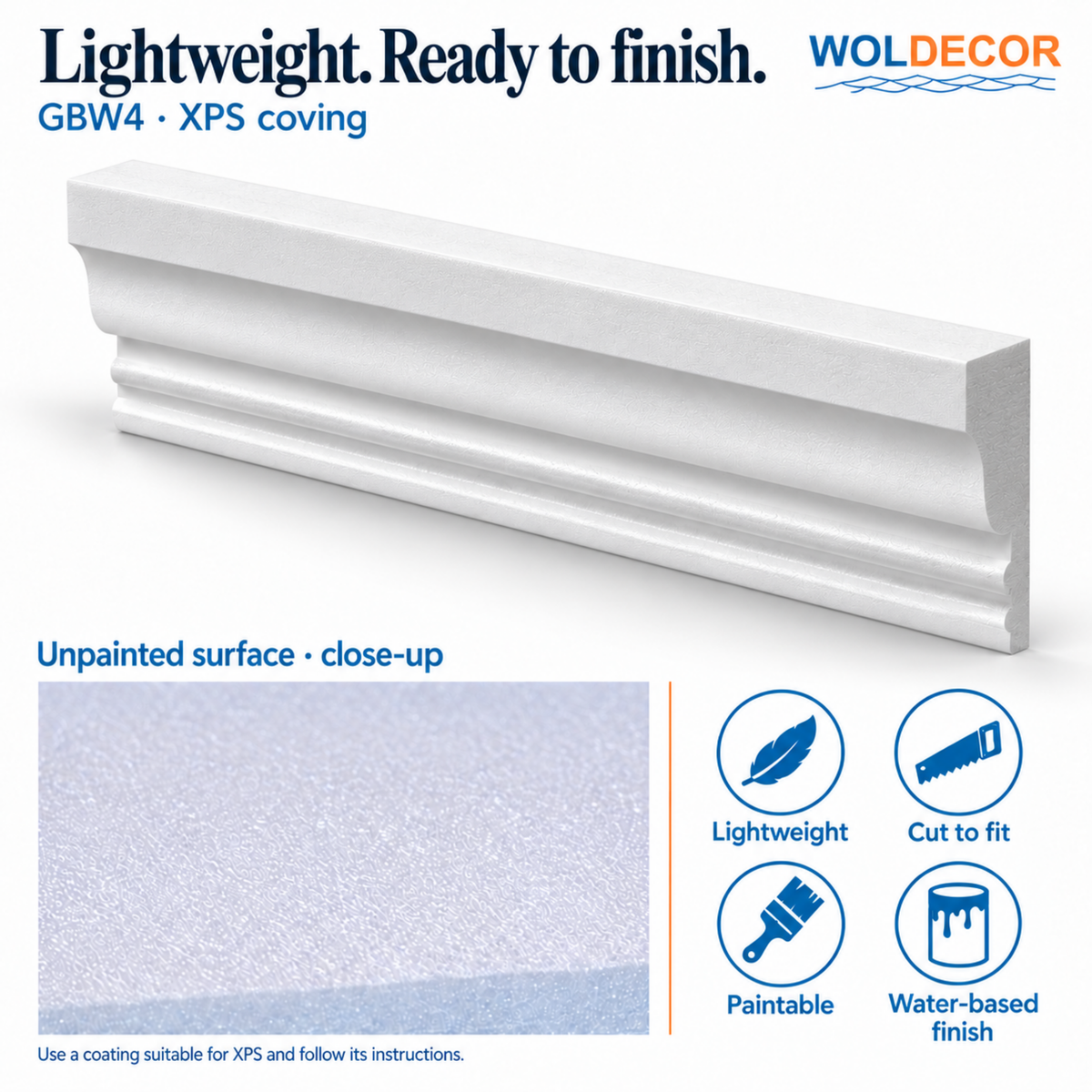Extruded Polystyrene Coving for Ceilings, Cornice 4x11cm GBW04