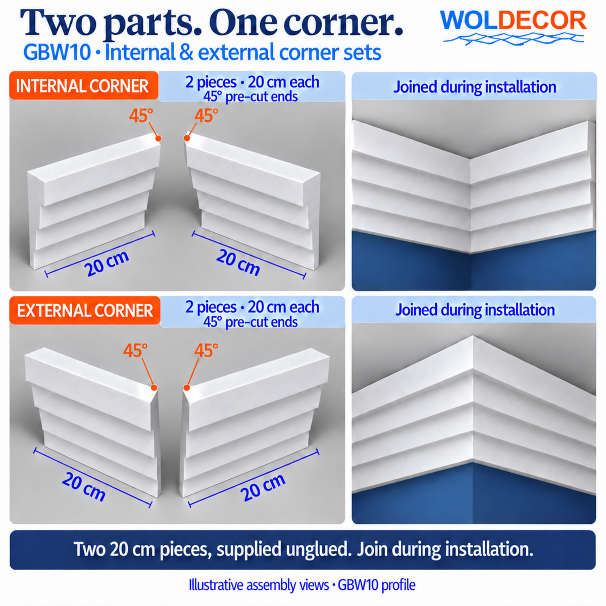 Extruded Polystyrene Coving for Ceilings, Cornice 4x11cm GBW10