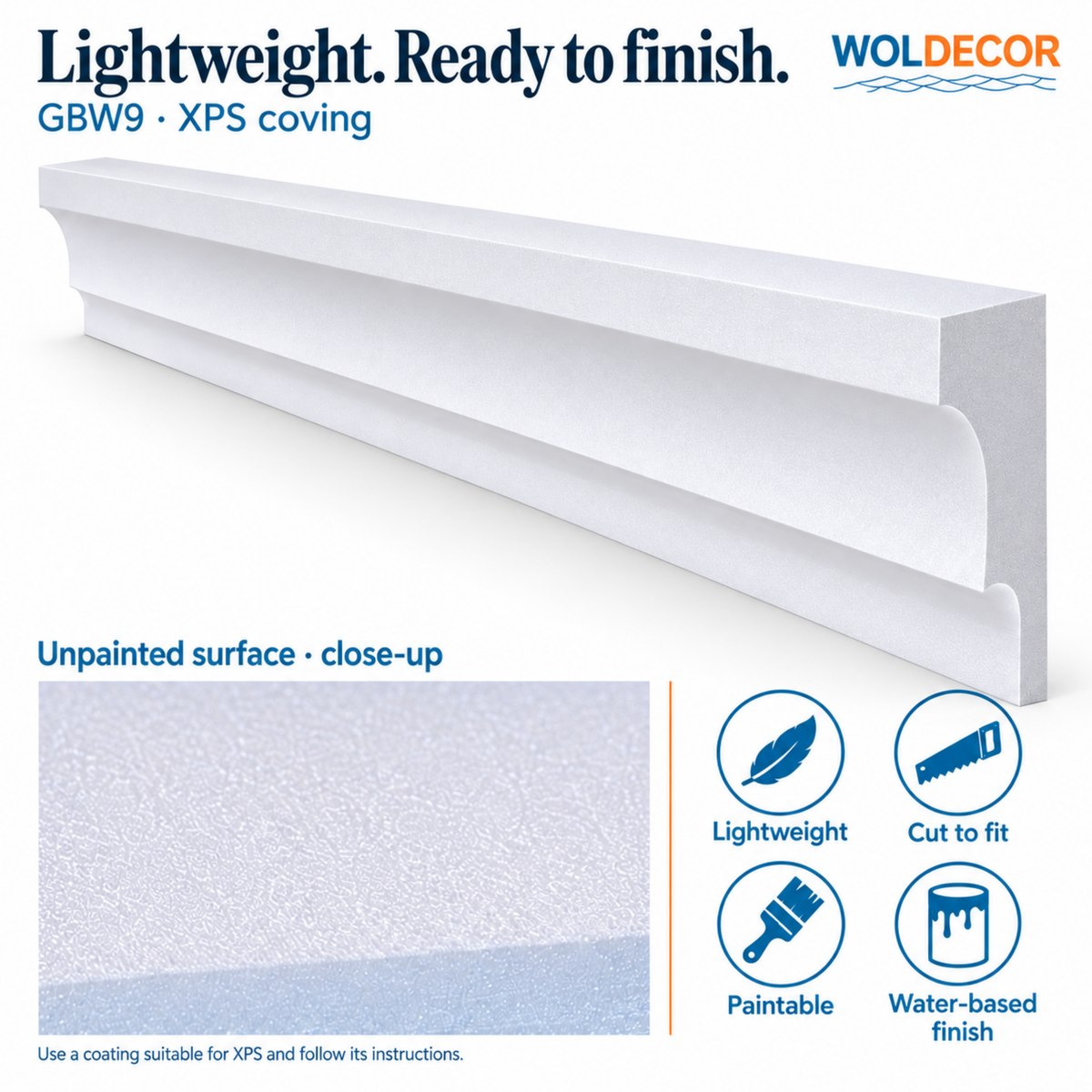 Extruded Polystyrene Coving for Ceilings, Cornice 4x11cm GBW09