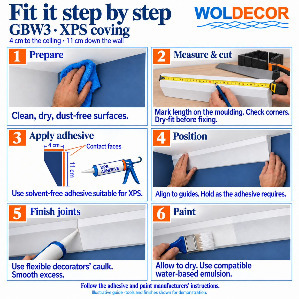 Extruded Polystyrene Coving for Ceilings, Cornice 4x11cm GBW03