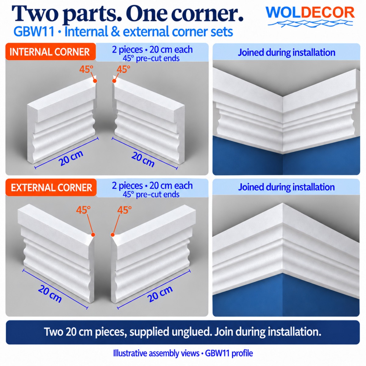 Extruded Polystyrene Coving for Ceilings, Cornice 4x11cm GBW11