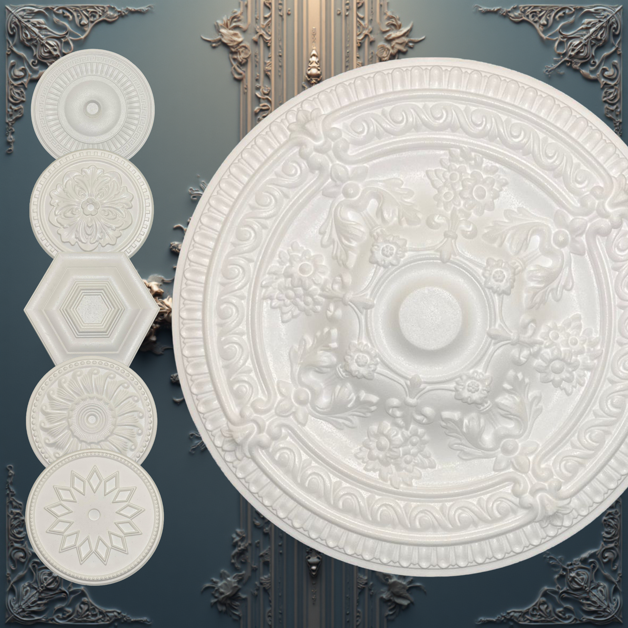 WOLDECOR Elegant Polystyrene Ceiling Rose, Decorative Ceiling Medallion Moulding, Lightweight Coving for Ceilings, Easy to Install Ceiling Decoration for Home & Living Room (70cm)