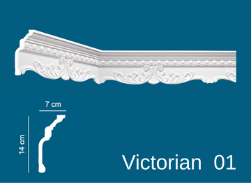 Victorian 01, XPS Coving Cornice, Lightweight & Durable Ceiling Moulding Trim, Easy DIY Installation, Paintable, Moisture Resistant Decorative Coving for Ceiling (01-12x12cm)