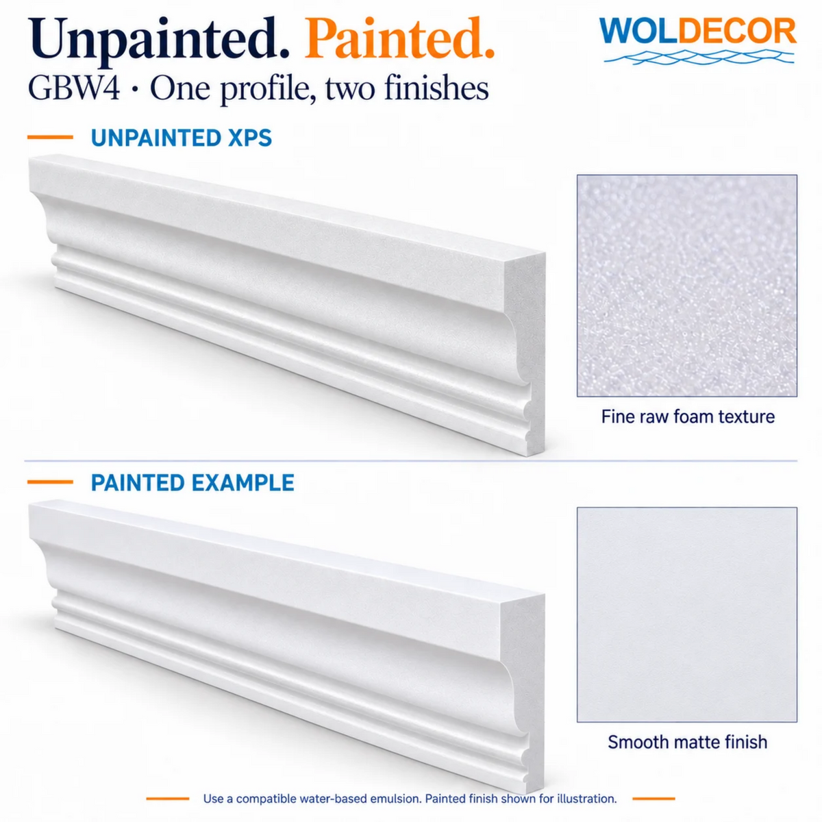 Extruded Polystyrene Coving for Ceilings, Cornice 4x11cm GBW04