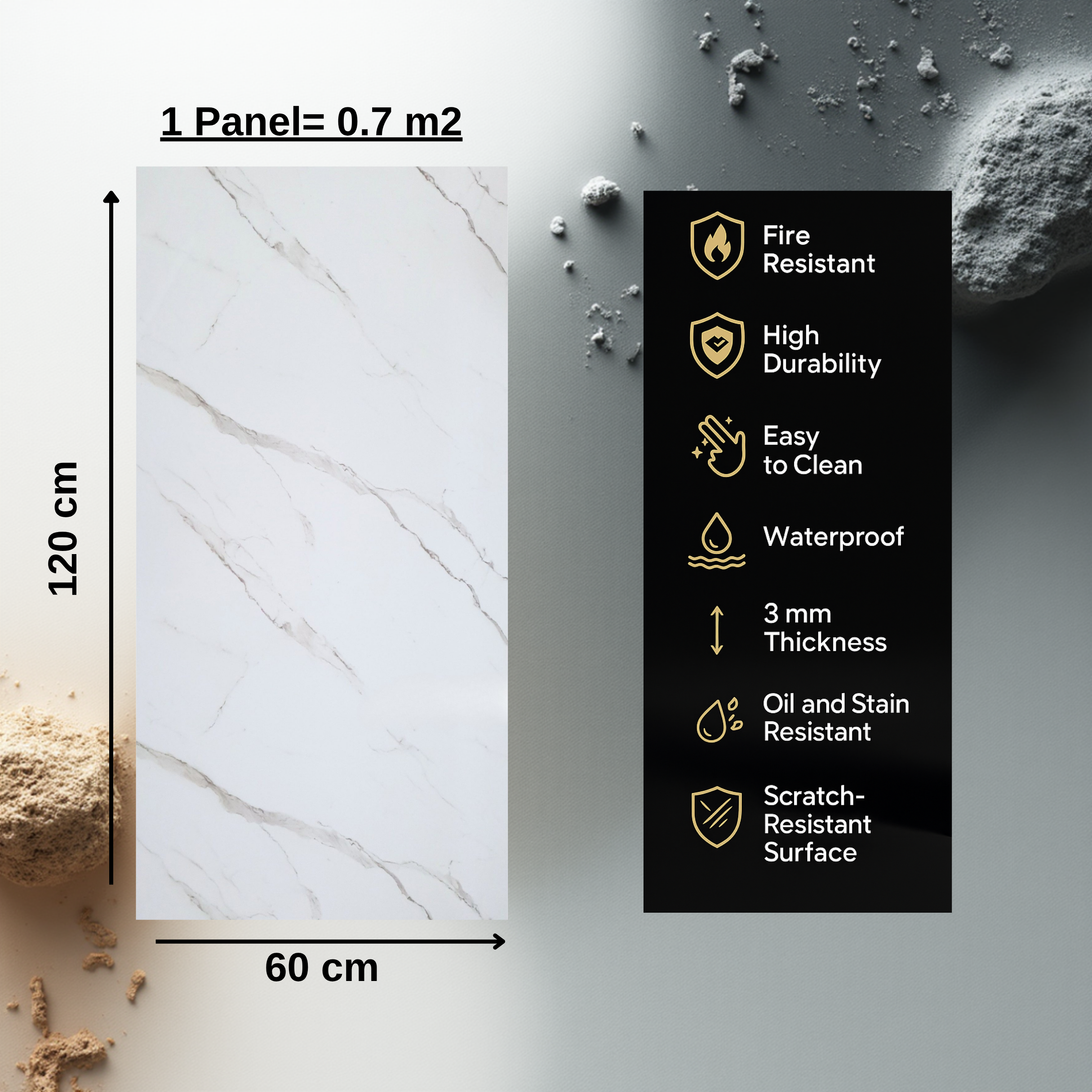 Marble Effect PVC Wall Panel 60x120 cm, Kitchen & Bathroom Wall Cladding, Waterproof Shower Panels Wet Wall, Granite Look Wall Cladding