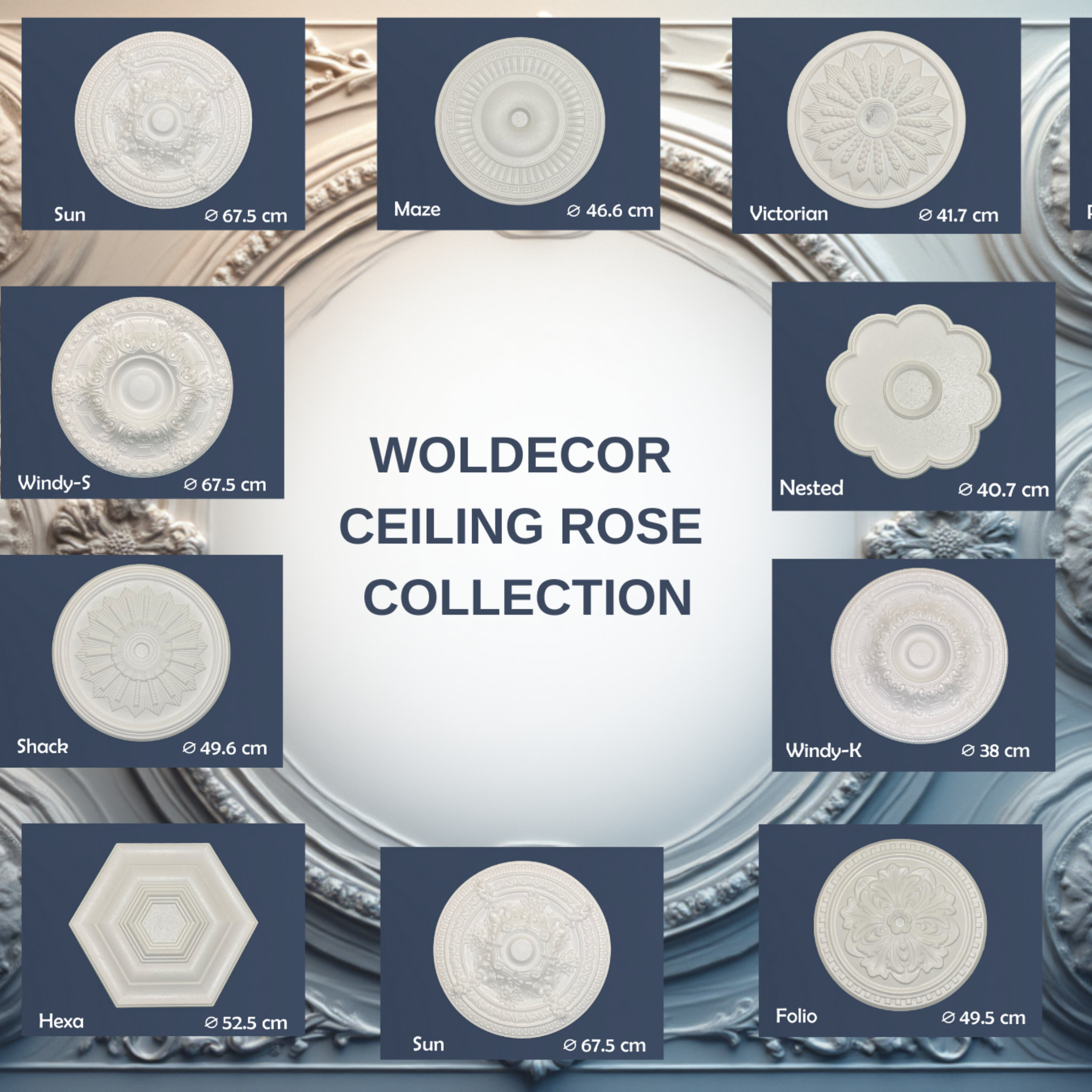 WOLDECOR Elegant Polystyrene Ceiling Rose, Decorative Ceiling Medallion Moulding, Lightweight Coving for Ceilings, Easy to Install Ceiling Decoration for Home & Living Room (40cm-50cm)