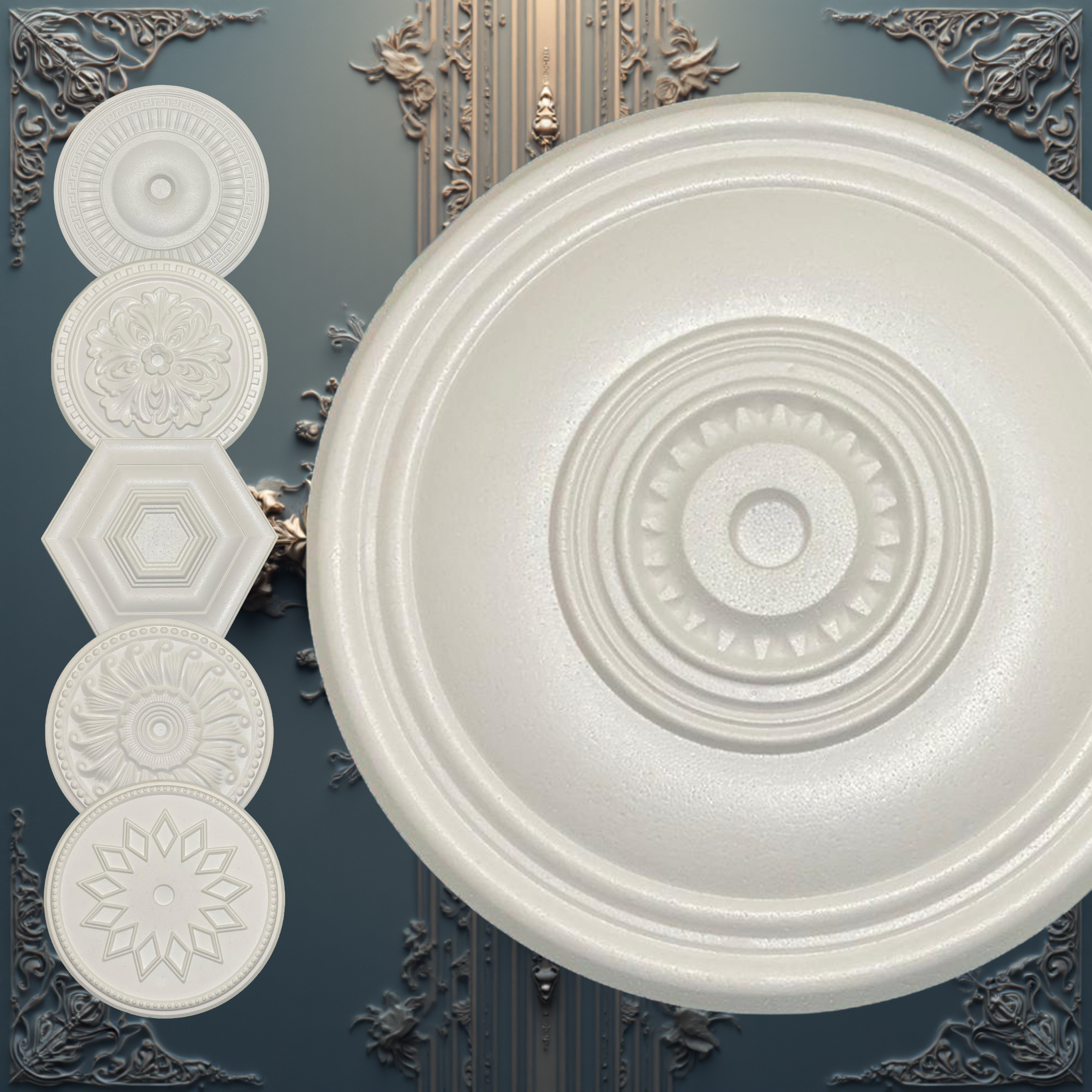 WOLDECOR Elegant Polystyrene Ceiling Rose, Decorative Ceiling Medallion Moulding, Lightweight Coving for Ceilings, Easy to Install Ceiling Decoration for Home & Living Room (40cm)