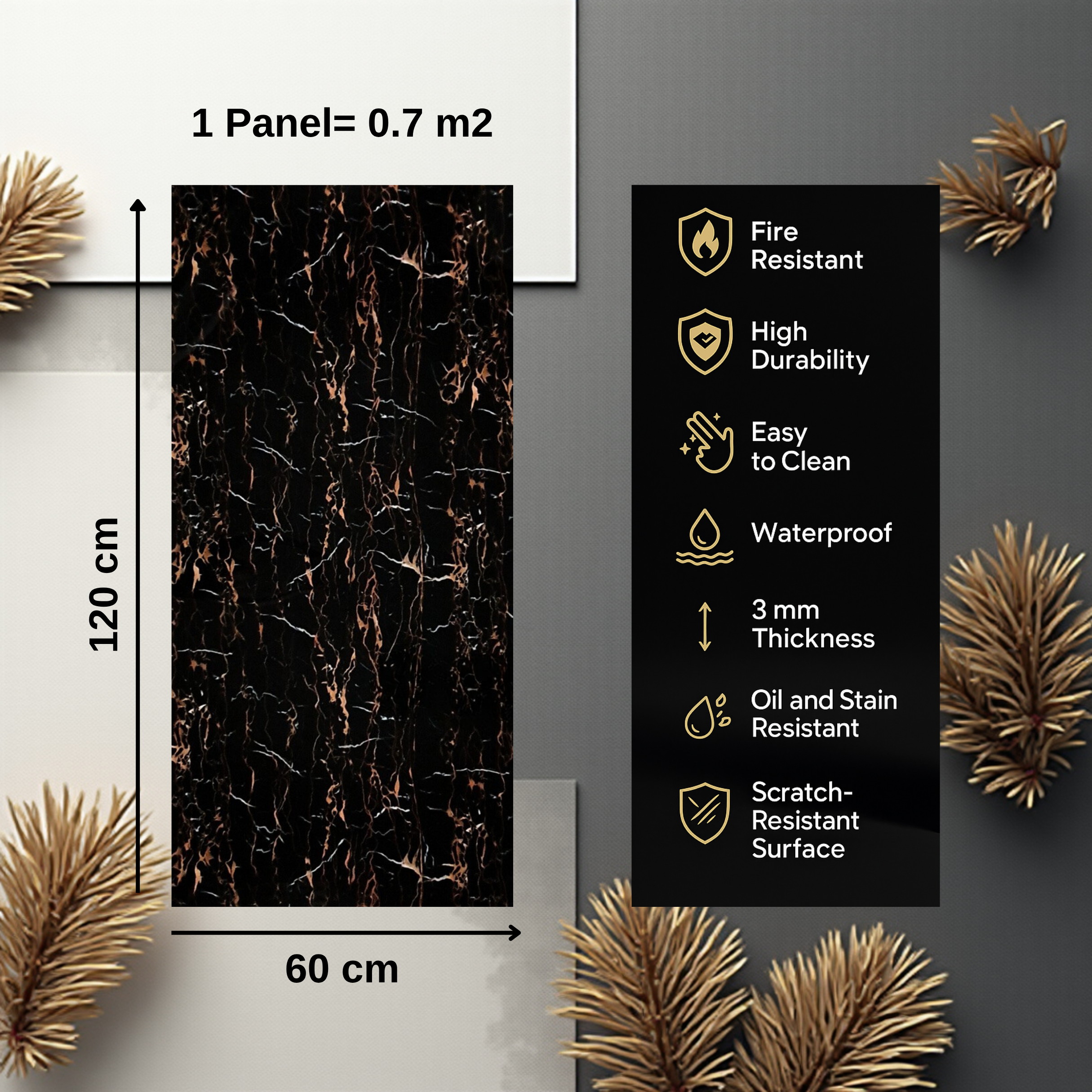 Marble Effect PVC Wall Panel 60x120 cm, Kitchen & Bathroom Wall Cladding, Waterproof Shower Panels Wet Wall, Granite Look Wall Cladding