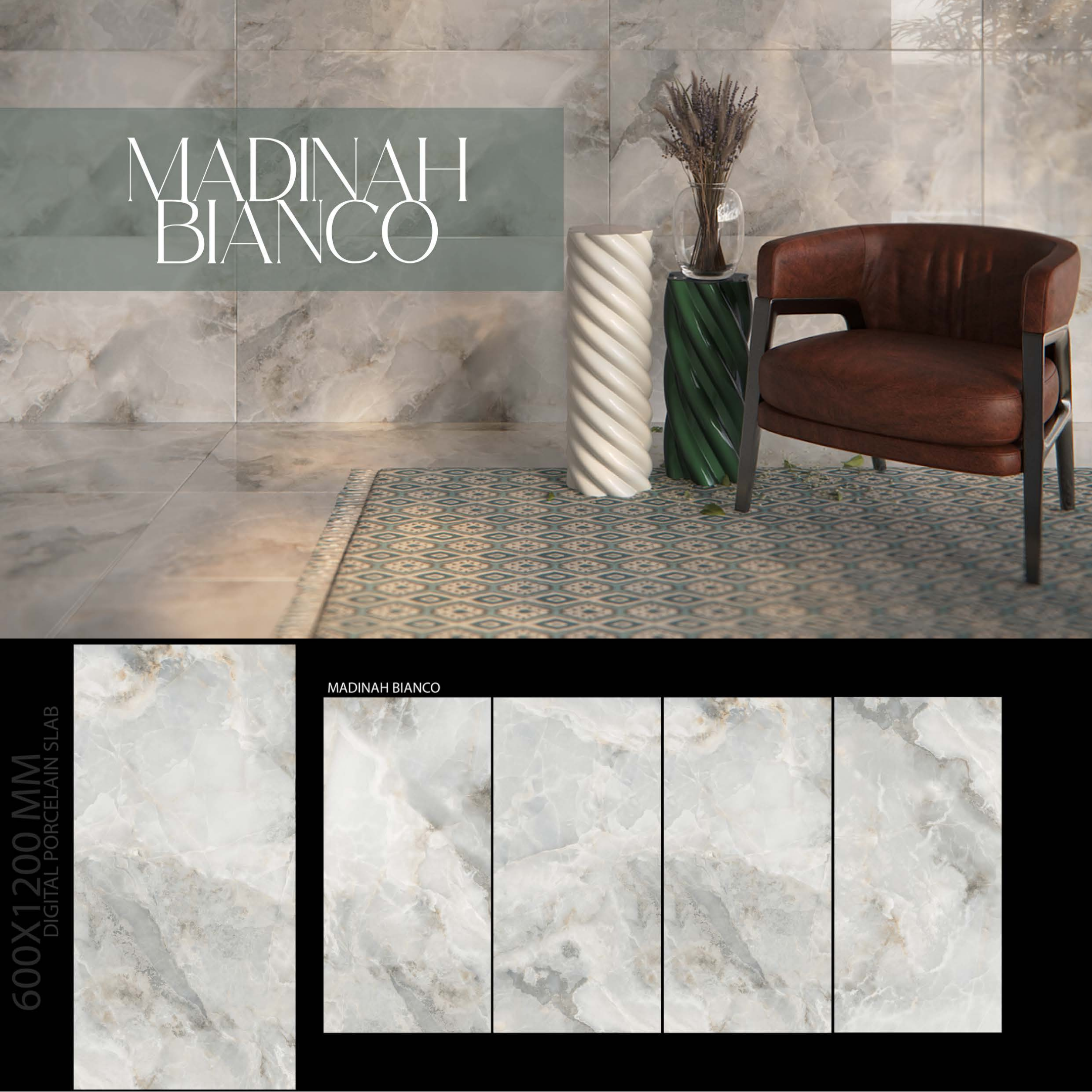 Porcelain Tile 600x1200mm, Ceramic Wall Tiles, Polished Wall & Floor Slab for Bathroom & Living Room, Kitchen – Water Resistant, Easy to Clean