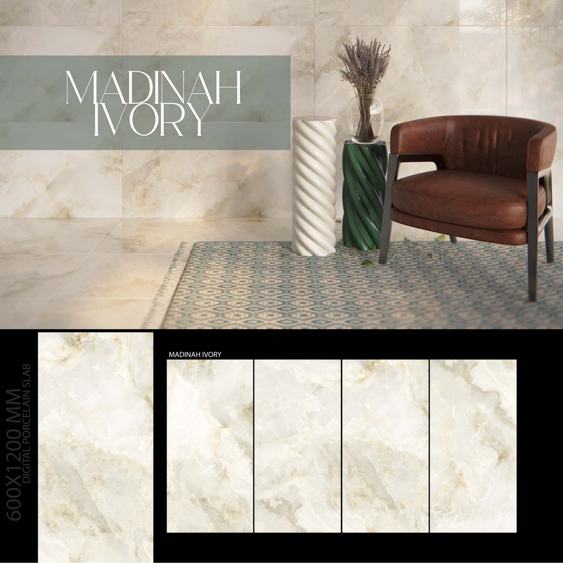 Porcelain Tile 600x1200mm, Ceramic Wall Tiles, Polished Wall & Floor Slab for Bathroom & Living Room, Kitchen – Water Resistant, Easy to Clean