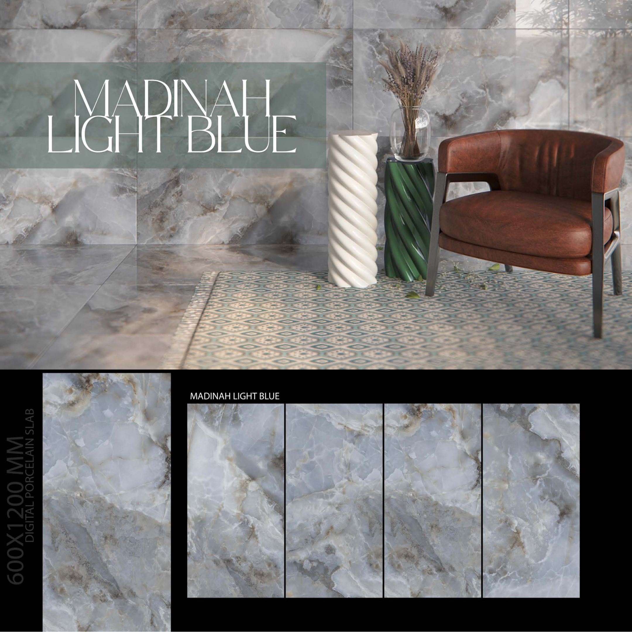 Porcelain Tile 600x1200mm, Ceramic Wall Tiles, Polished Wall & Floor Slab for Bathroom & Living Room, Kitchen – Water Resistant, Easy to Clean