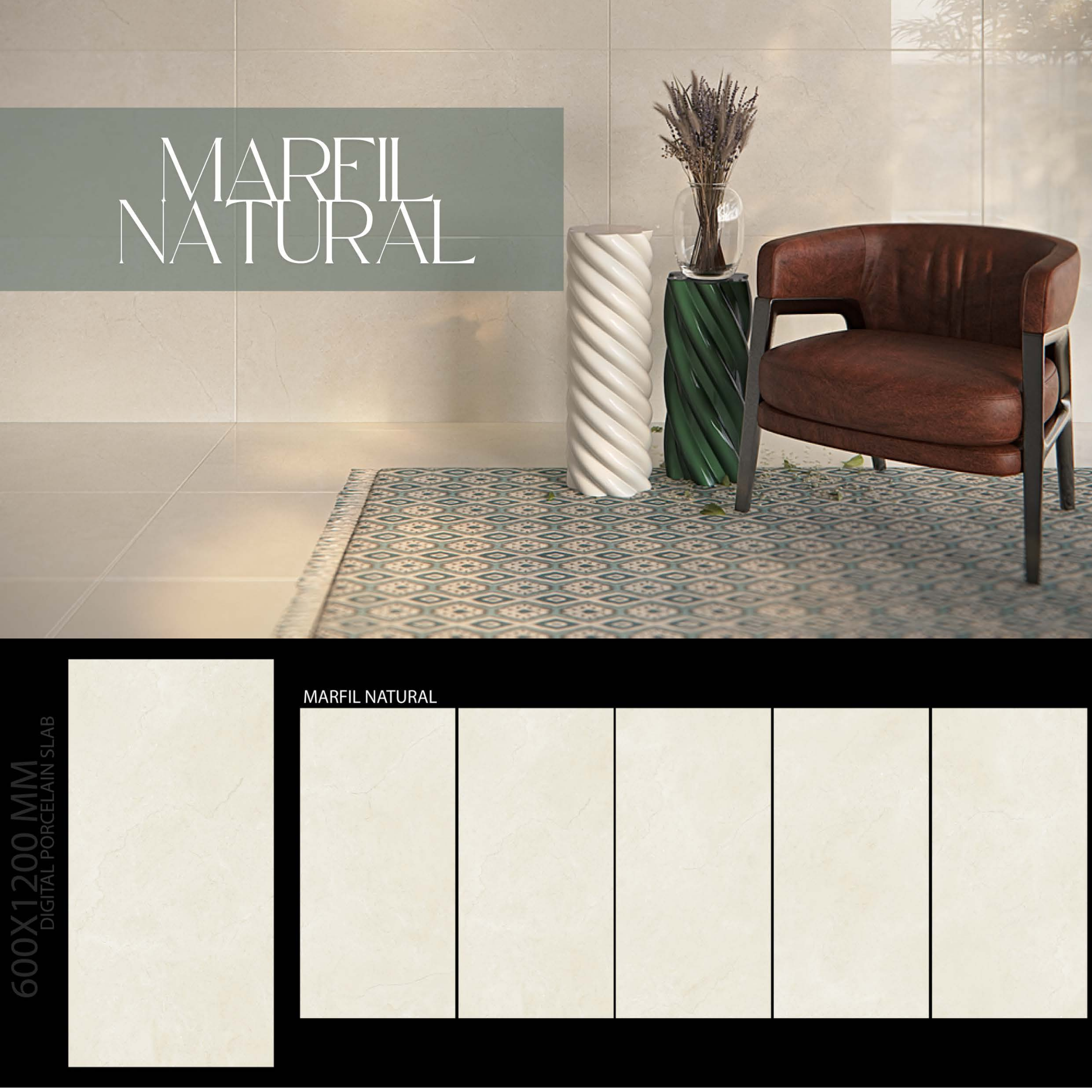 Porcelain Tile 600x1200mm, Ceramic Wall Tiles, Polished Wall & Floor Slab for Bathroom & Living Room, Kitchen – Water Resistant, Easy to Clean