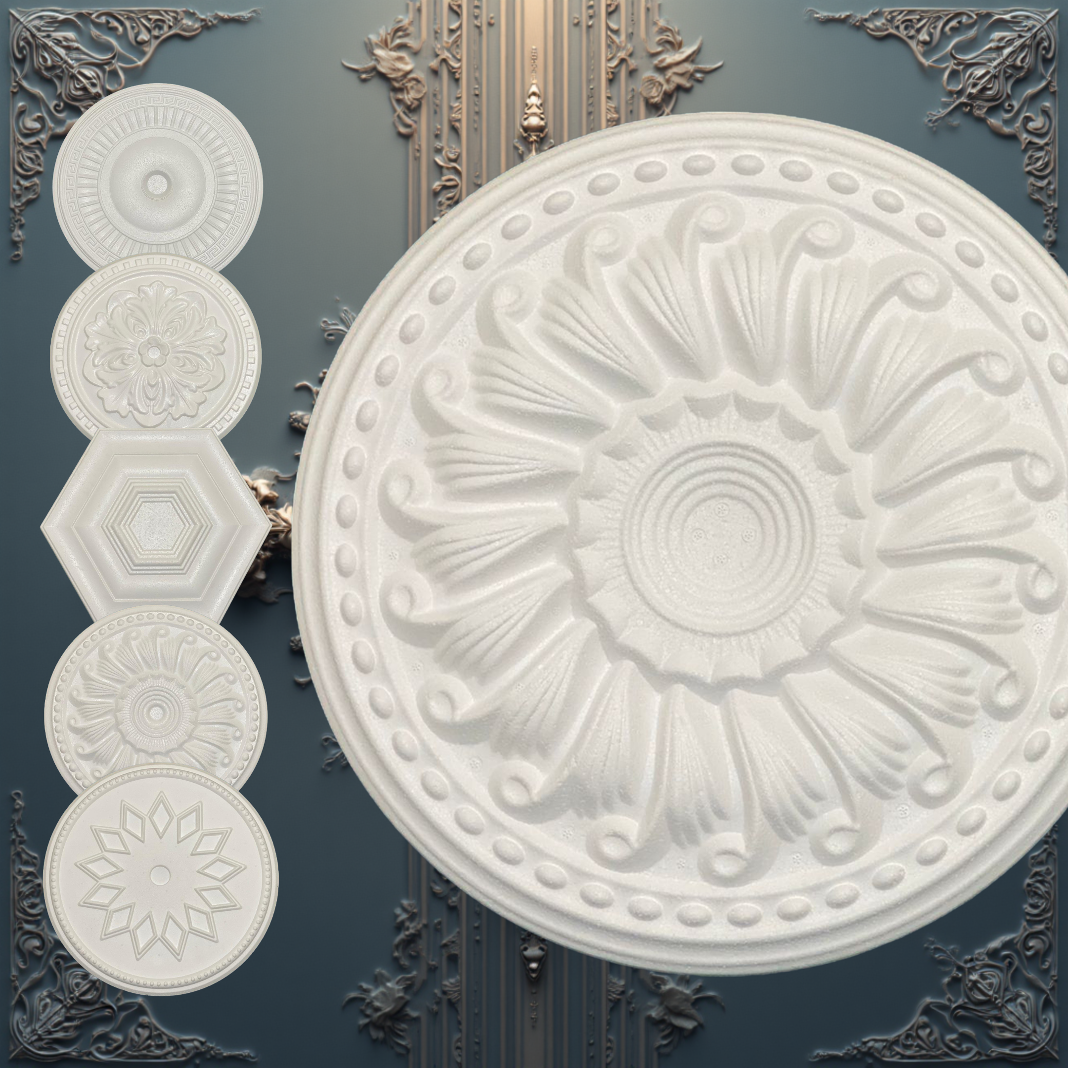 WOLDECOR Elegant Polystyrene Ceiling Rose, Decorative Ceiling Medallion Moulding, Lightweight Coving for Ceilings, Easy to Install Ceiling Decoration for Home & Living Room (40cm)