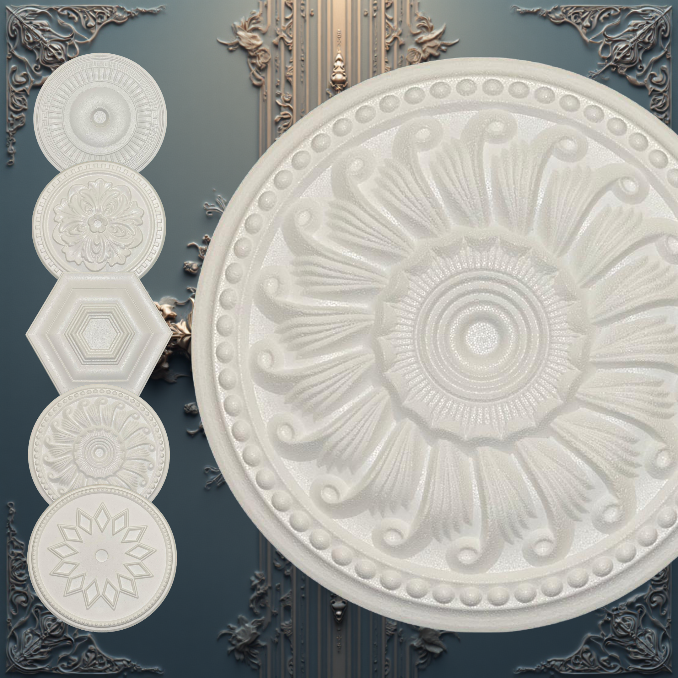 WOLDECOR Elegant Polystyrene Ceiling Rose, Decorative Ceiling Medallion Moulding, Lightweight Coving for Ceilings, Easy to Install Ceiling Decoration for Home & Living Room (50cm)