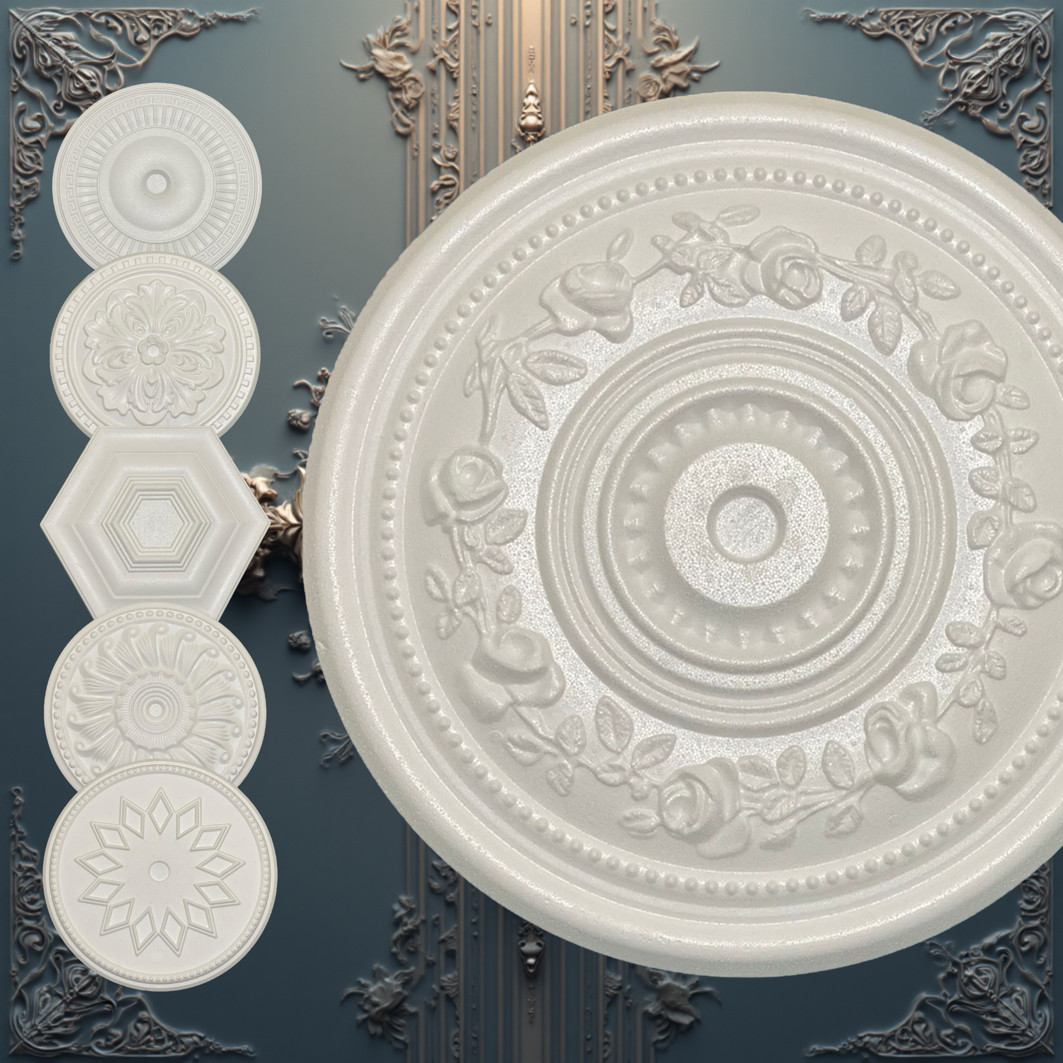 WOLDECOR Elegant Polystyrene Ceiling Rose, Decorative Ceiling Medallion Moulding, Lightweight Coving for Ceilings, Easy to Install Ceiling Decoration for Home & Living Room (40cm)