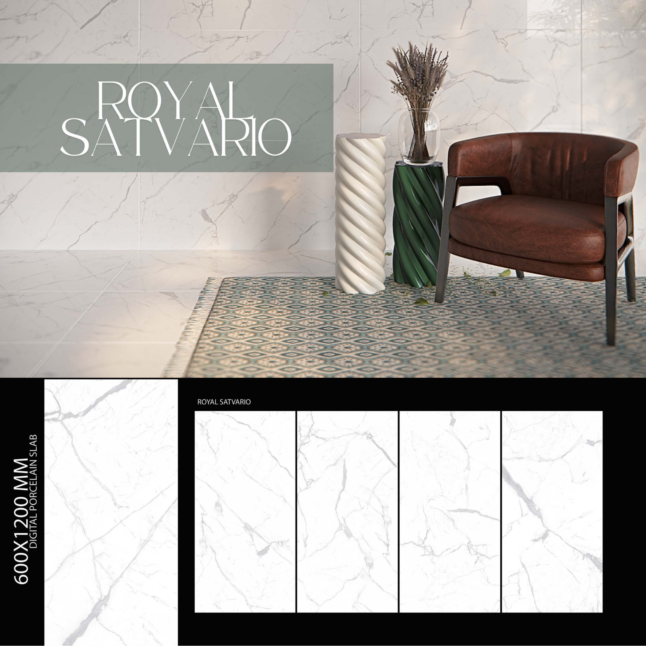 Porcelain Tile 600x1200mm, Ceramic Wall Tiles, Polished Wall & Floor Slab for Bathroom & Living Room, Kitchen – Water Resistant, Easy to Clean