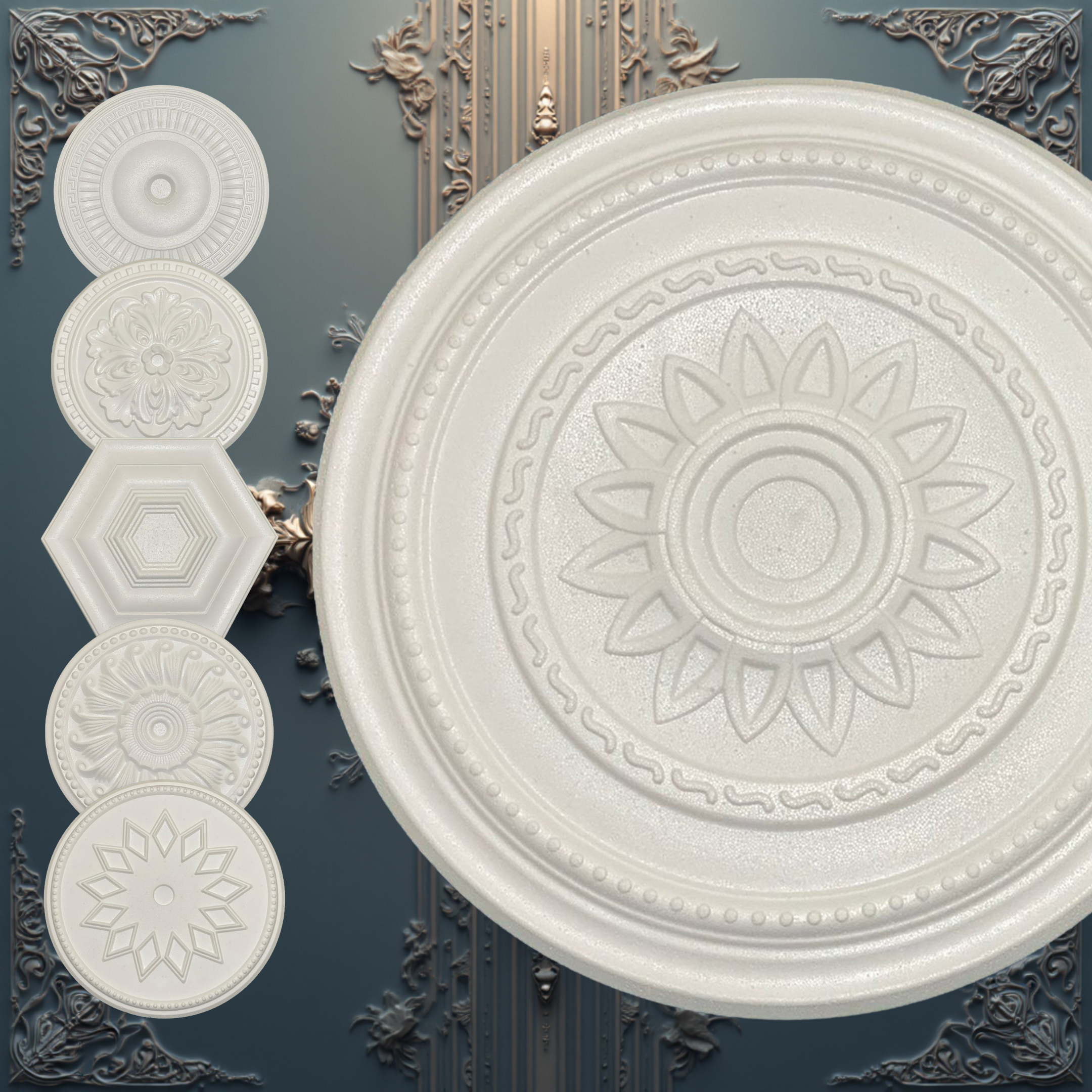 WOLDECOR Elegant Polystyrene Ceiling Rose, Decorative Ceiling Medallion Moulding, Lightweight Coving for Ceilings, Easy to Install Ceiling Decoration for Home & Living Room (40cm)