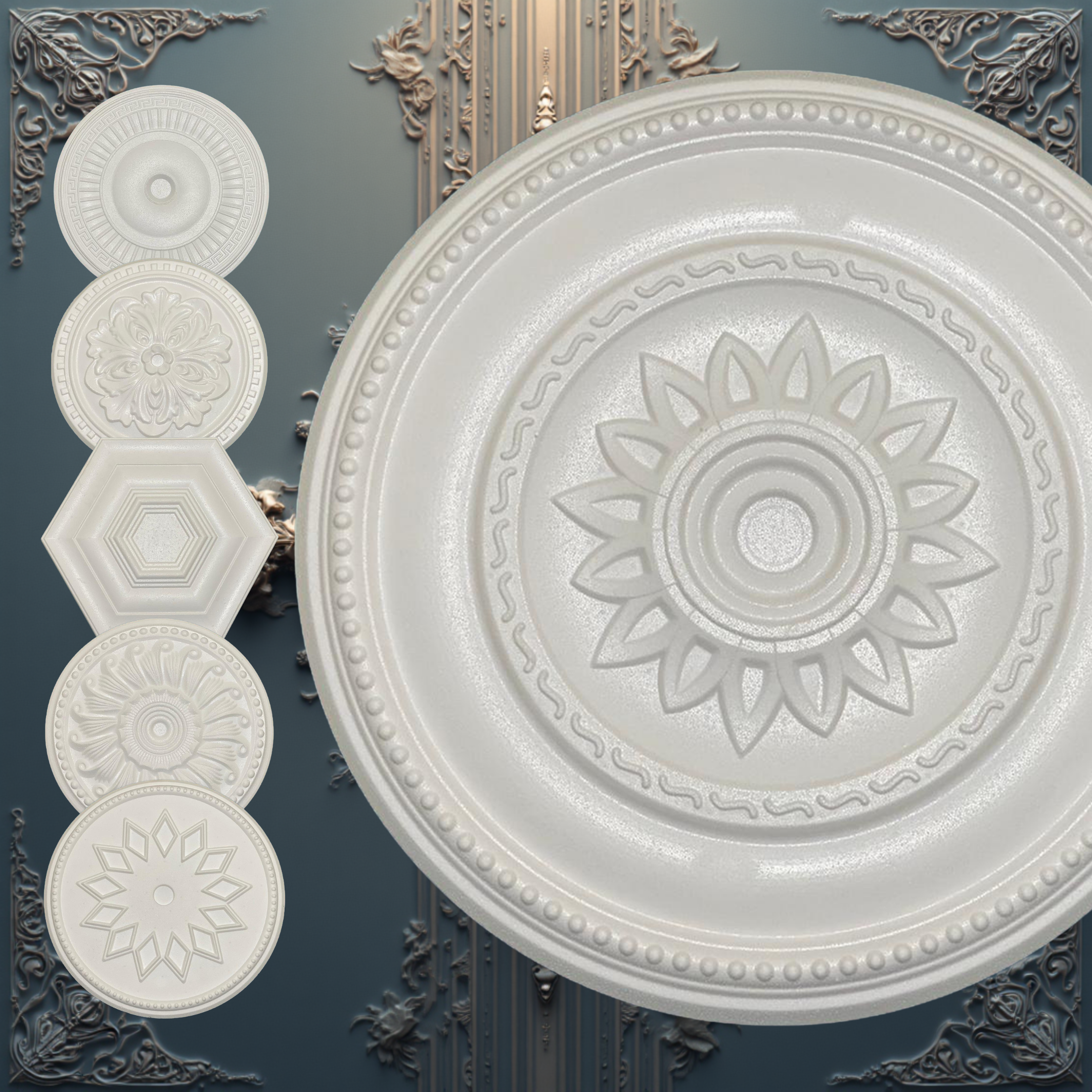 WOLDECOR Elegant Polystyrene Ceiling Rose, Decorative Ceiling Medallion Moulding, Lightweight Coving for Ceilings, Easy to Install Ceiling Decoration for Home & Living Room (50cm)