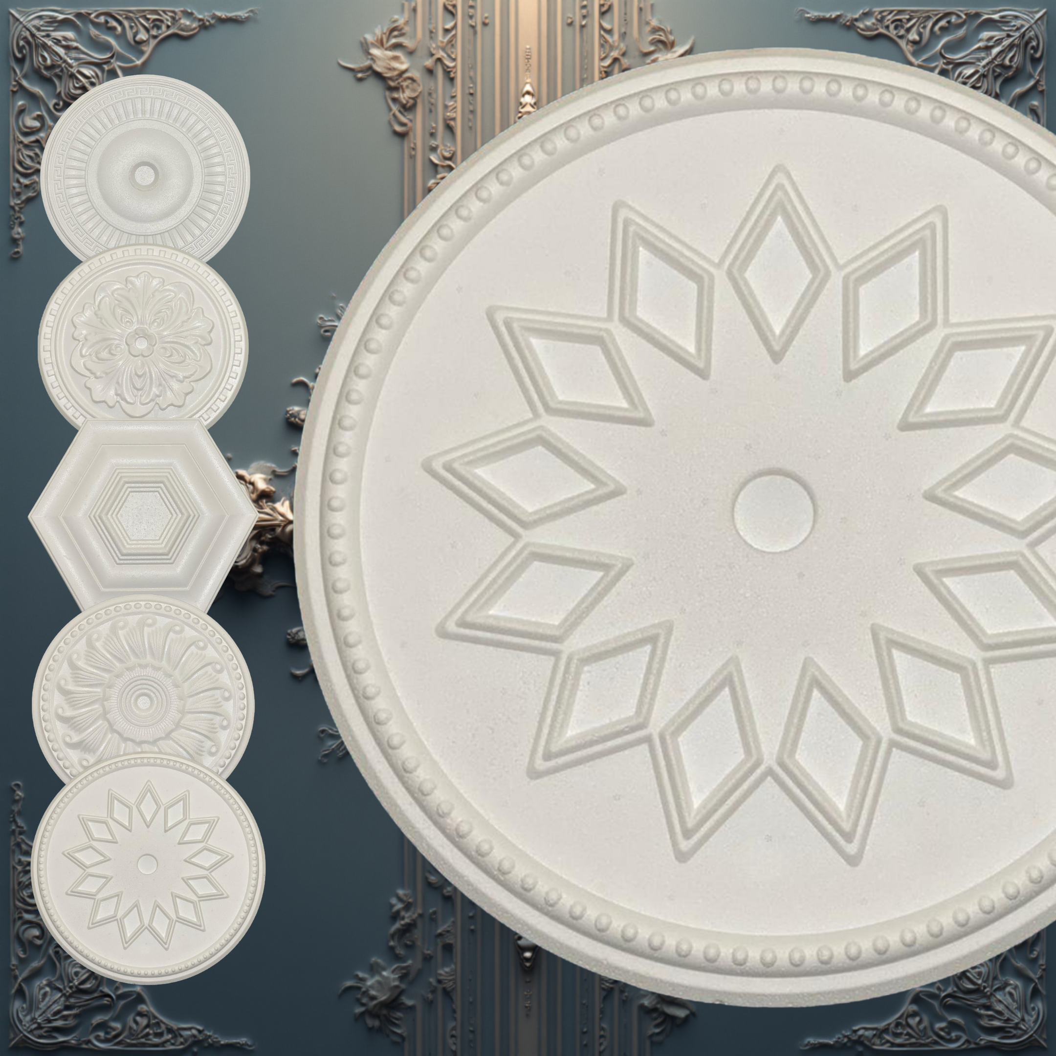 WOLDECOR Elegant Polystyrene Ceiling Rose, Decorative Ceiling Medallion Moulding, Lightweight Coving for Ceilings, Easy to Install Ceiling Decoration for Home & Living Room (50cm)