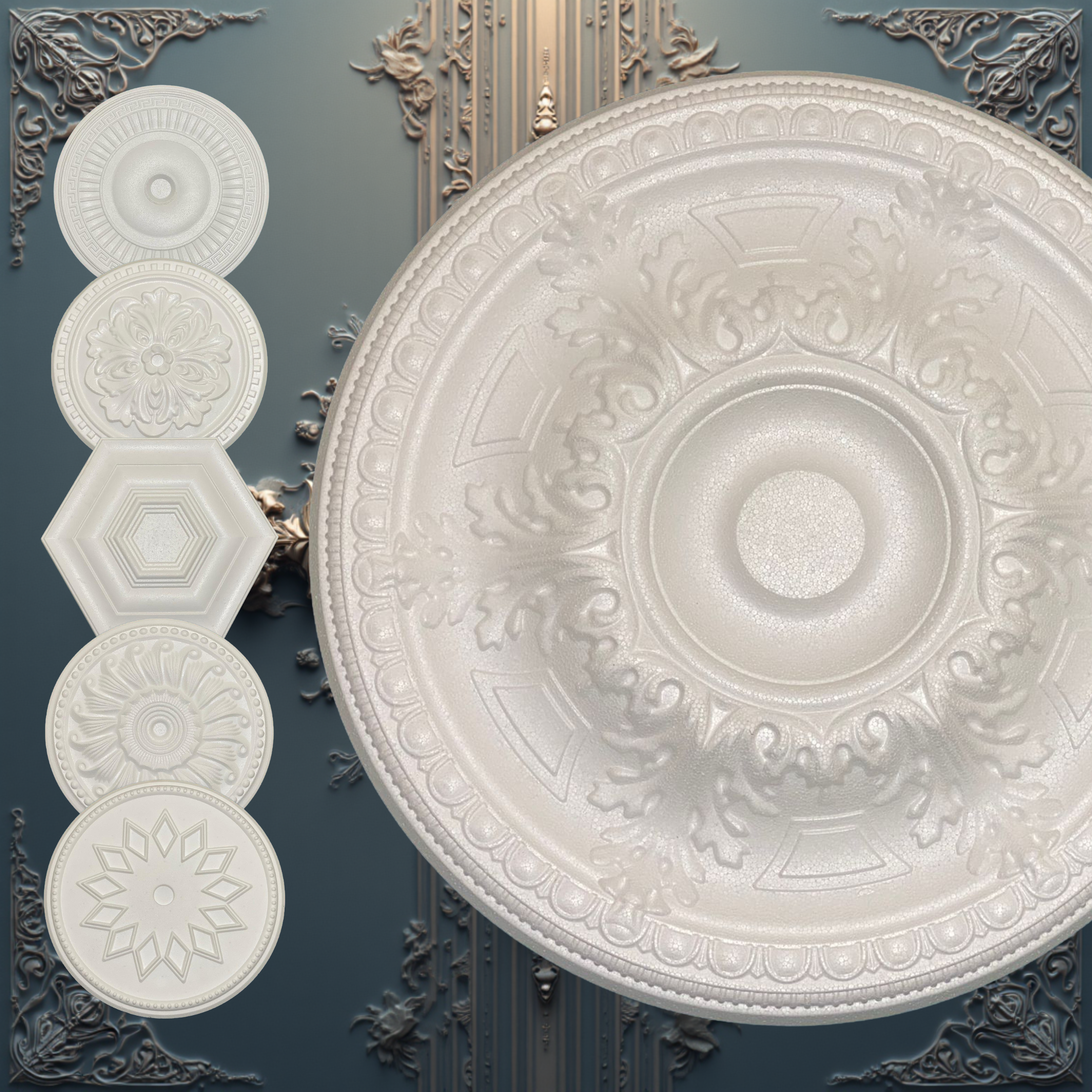 WOLDECOR Elegant Polystyrene Ceiling Rose, Decorative Ceiling Medallion Moulding, Lightweight Coving for Ceilings, Easy to Install Ceiling Decoration for Home & Living Room (50cm)